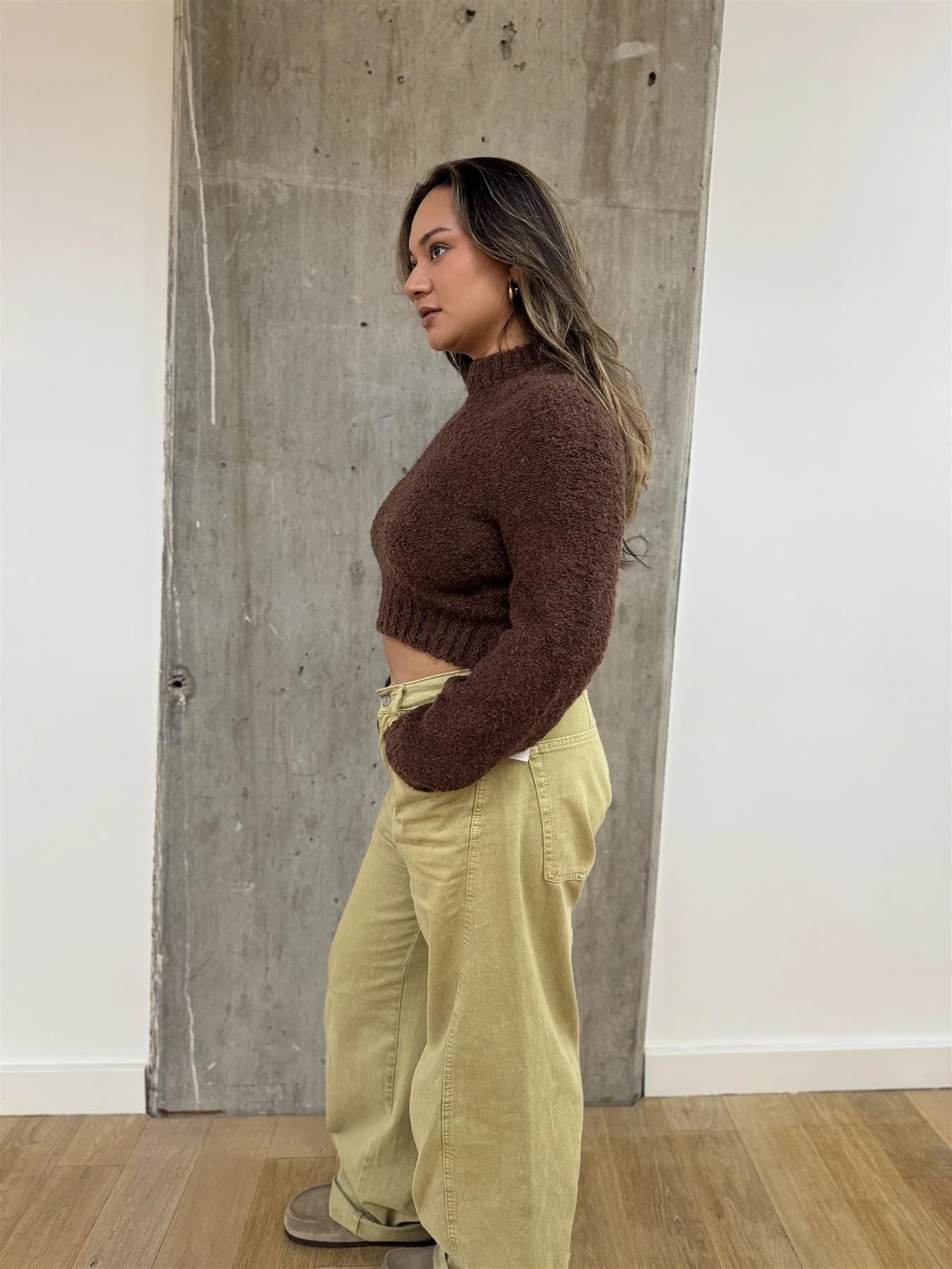 Brown Crew Neck Crop-Jumper - Image 2