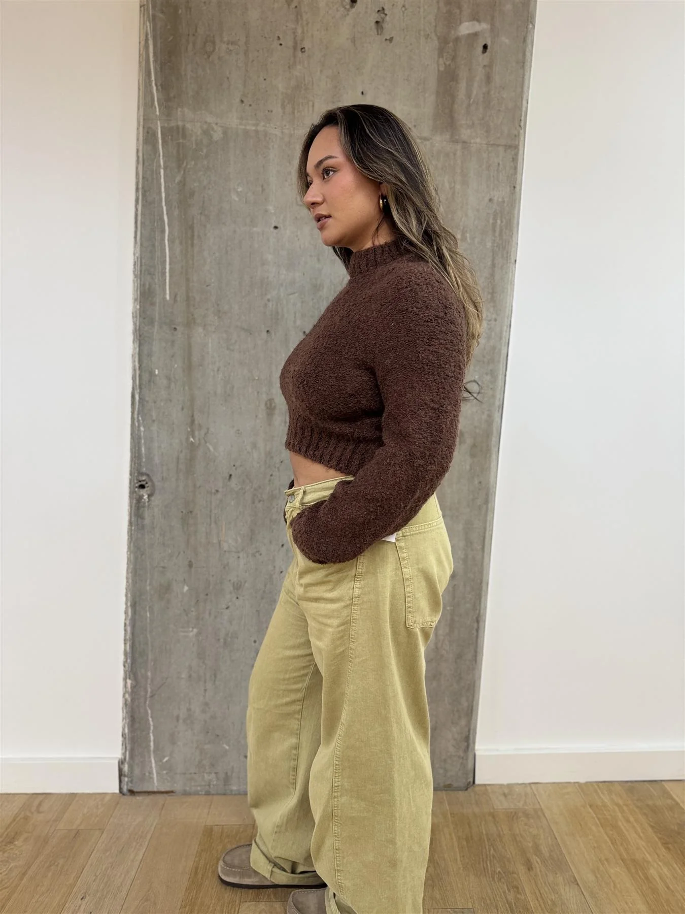 Brown Crew Neck Crop-Jumper - Image 3