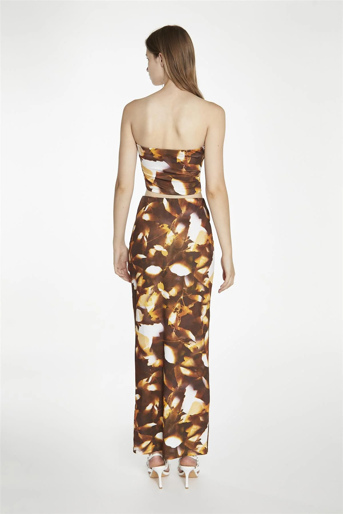 Brown Digital-Leaf Bodycon Maxi-Skirt - Image 2