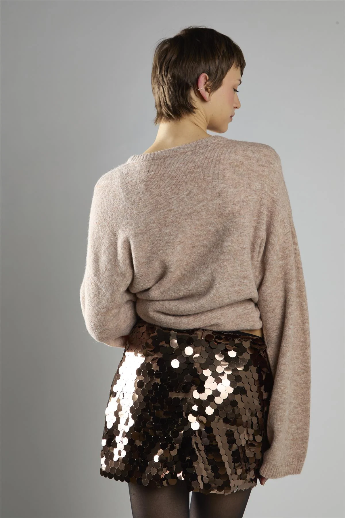 Brown-Disc-Sequin Mini-Skirts - Image 2