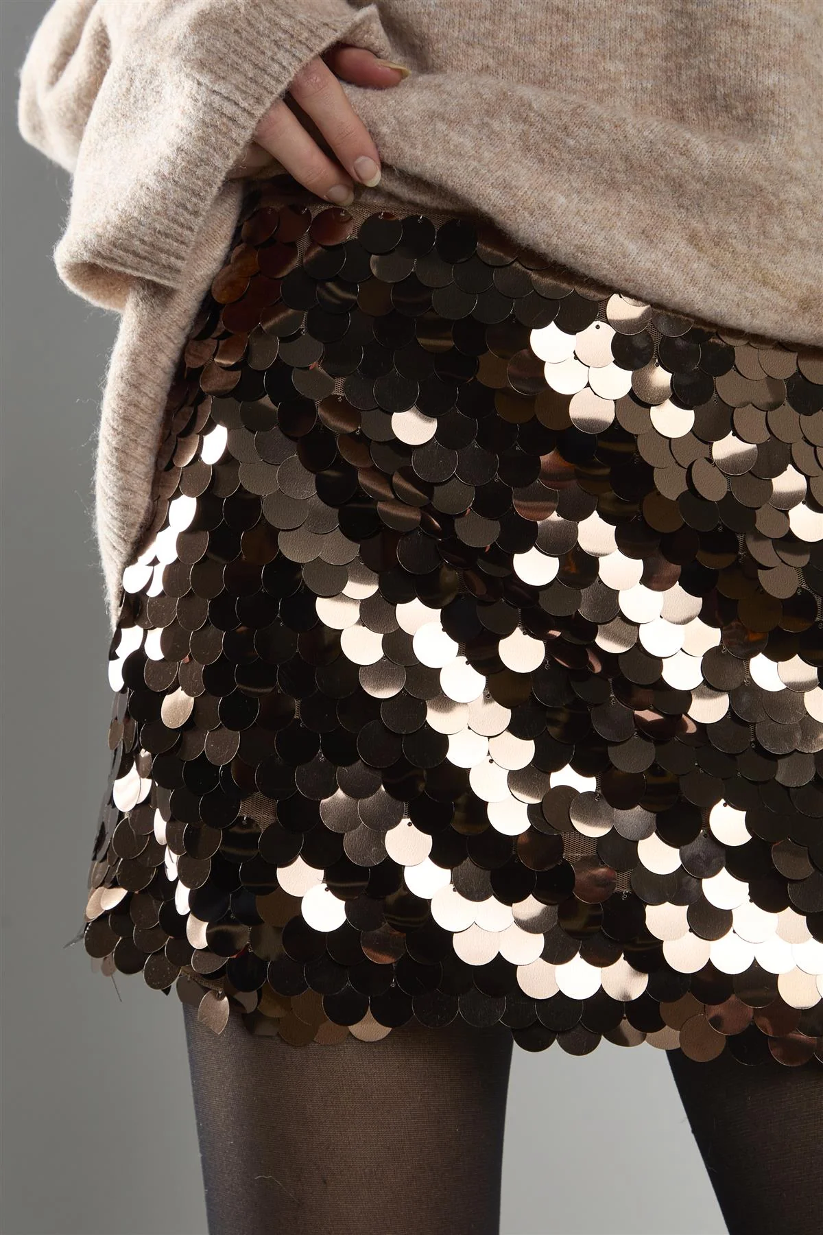 Brown-Disc-Sequin Mini-Skirts - Image 3
