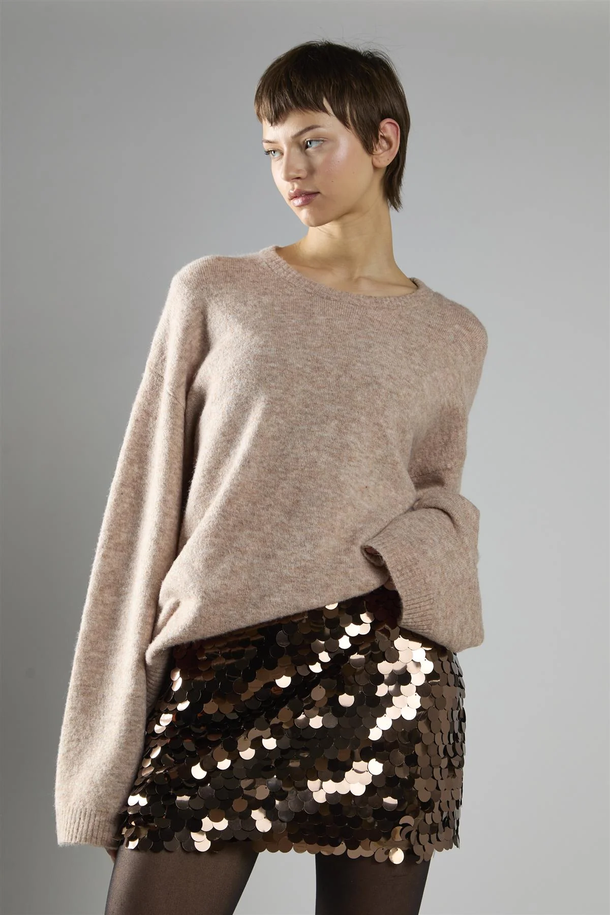 Brown-Disc-Sequin Mini-Skirts - Image 4