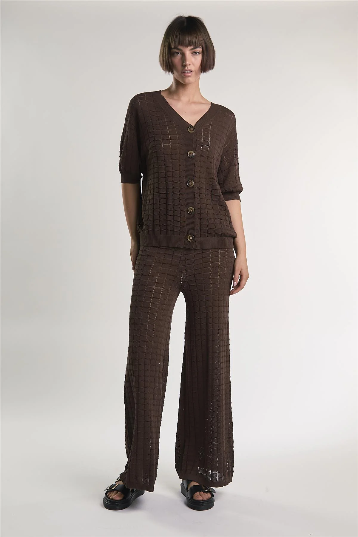 Brown Flared Knit Trousers