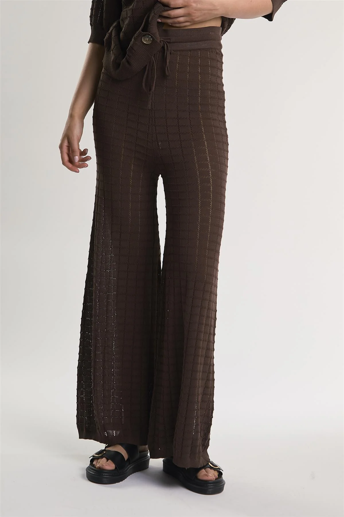 Brown Flared Knit Trousers - Image 4