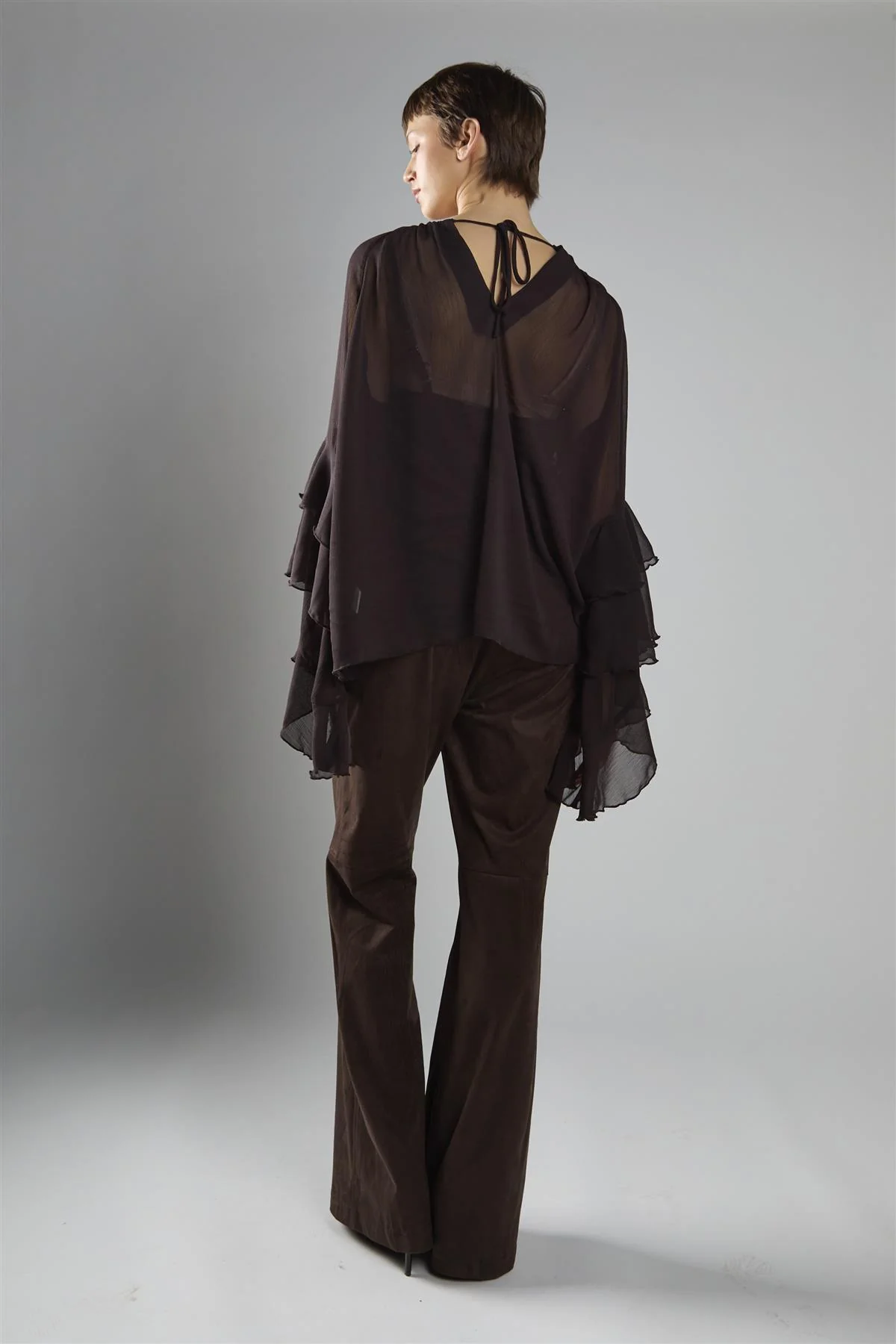 Brown Flared Mid-Rise Trousers - Image 2
