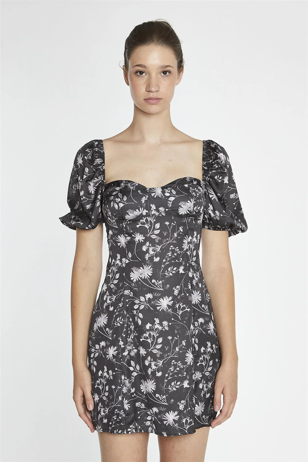 Brown-Floral A-Line Mini-Dress - Image 3
