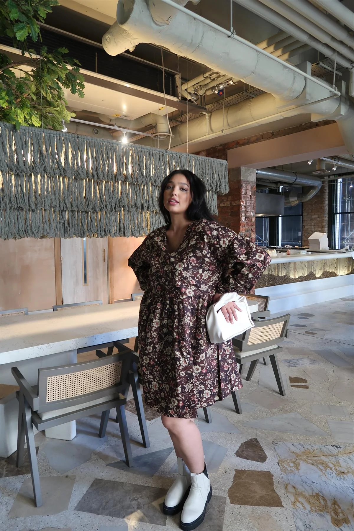 Brown Floral Midi-Dress - Image 3