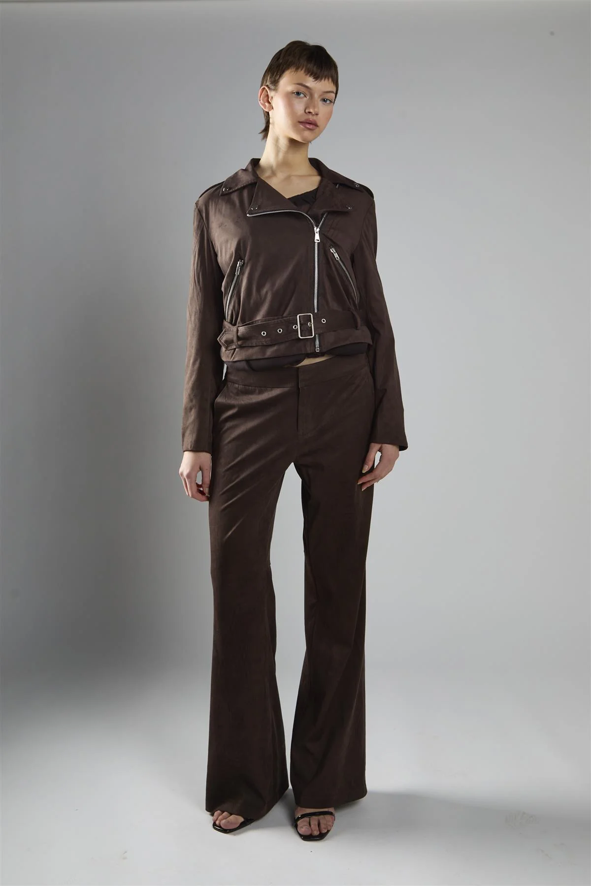 Brown Long Sleeve Biker Jacket