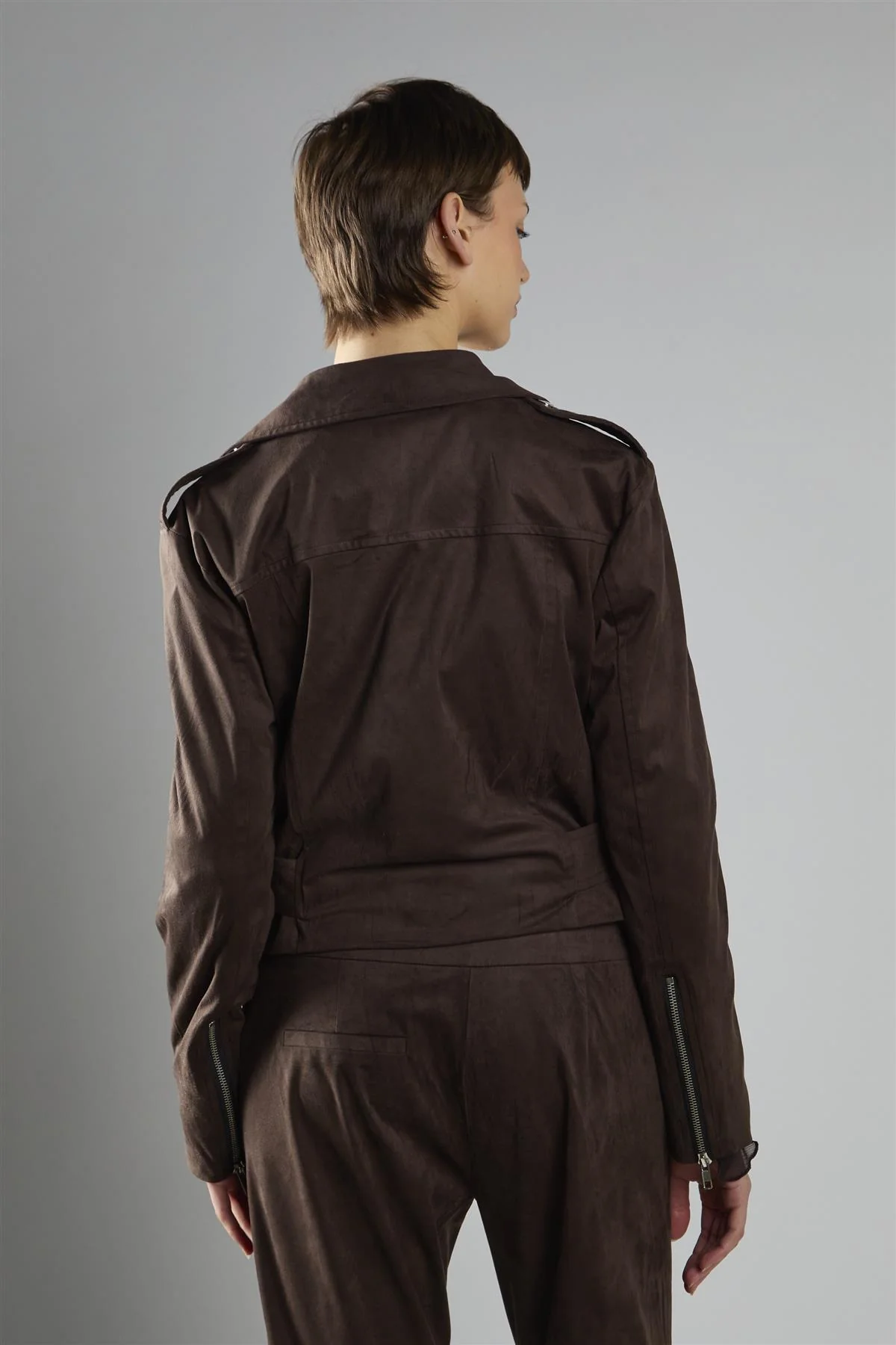 Brown Long Sleeve Biker Jacket - Image 2