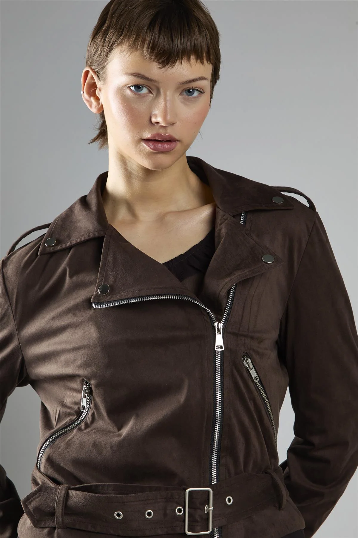 Brown Long Sleeve Biker Jacket - Image 4