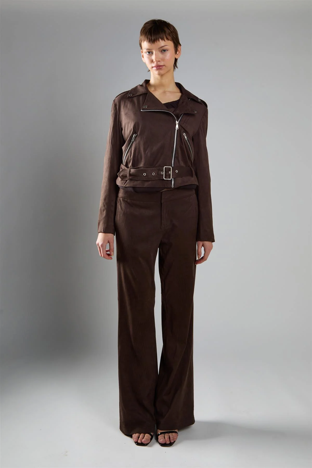 Brown Long Sleeve Biker Jacket - Image 5
