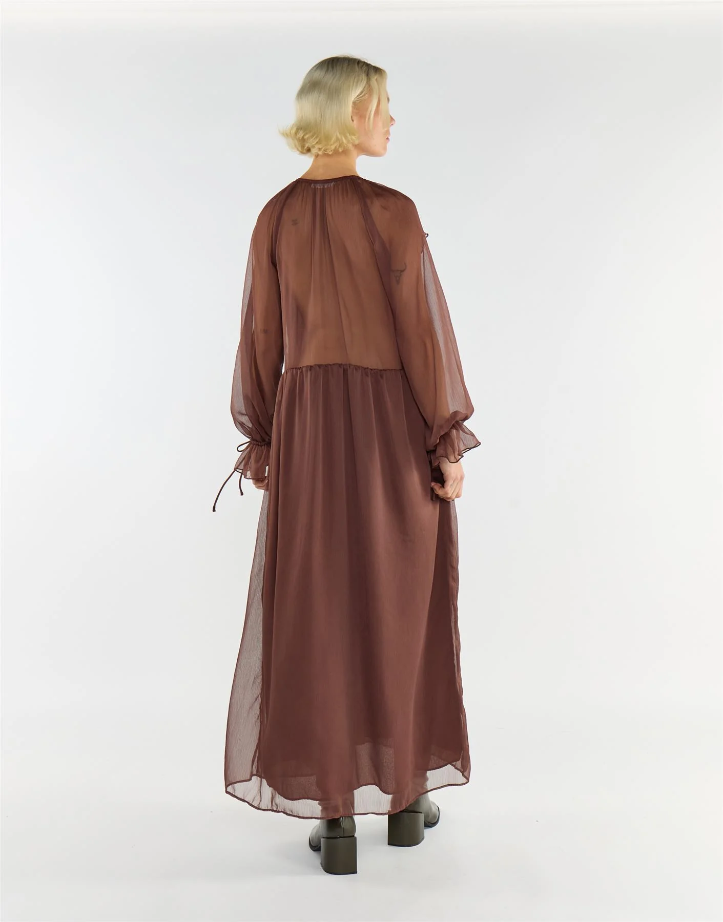 Brown Long Sleeve Ruffle Maxi Dress - Image 2