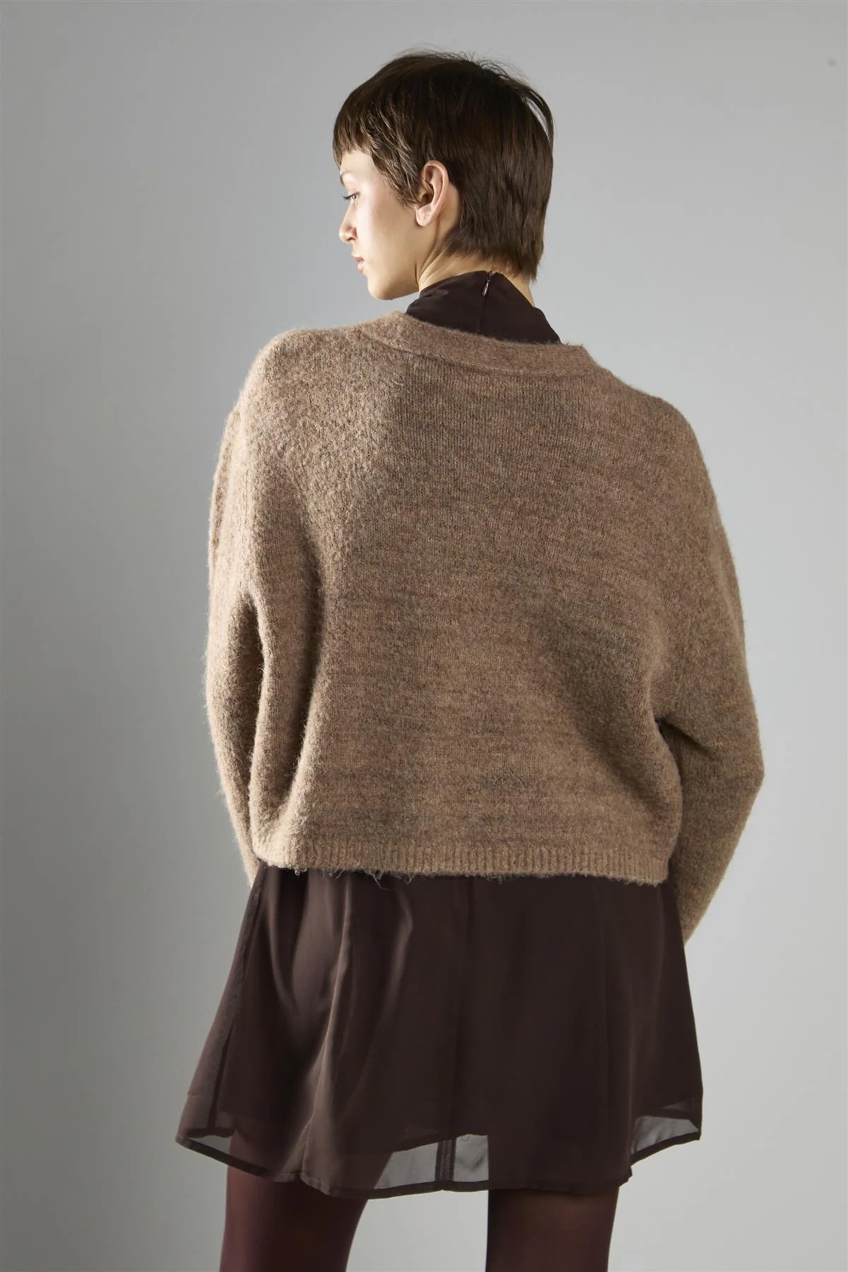 Brown Marl V-Neck Button-Front Long Sleeve Cardigan - Image 2