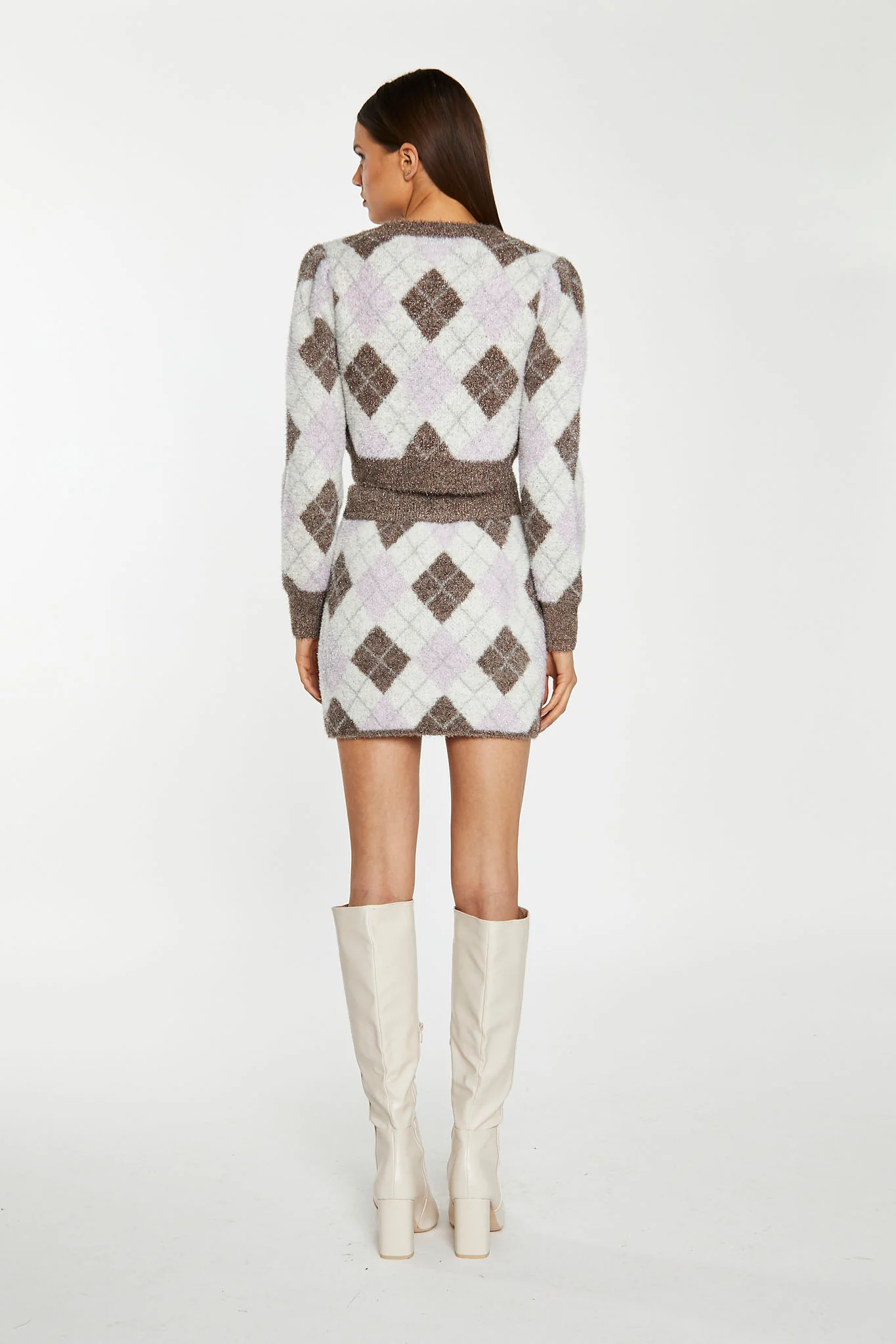 Brown Multi-Argyle Glitter Knit Mini-Skirt - Image 2