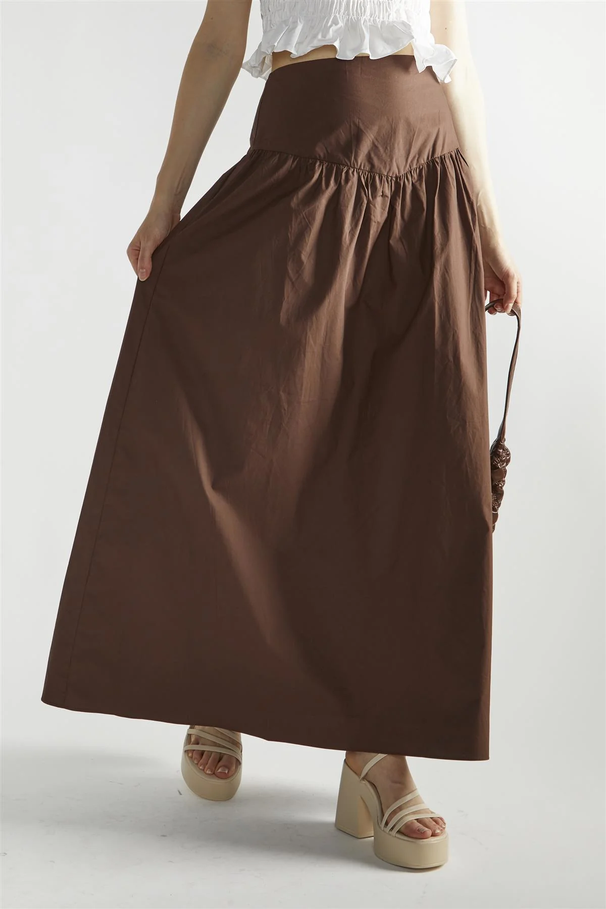Brown Pleated Maxi-Skirt - Image 3