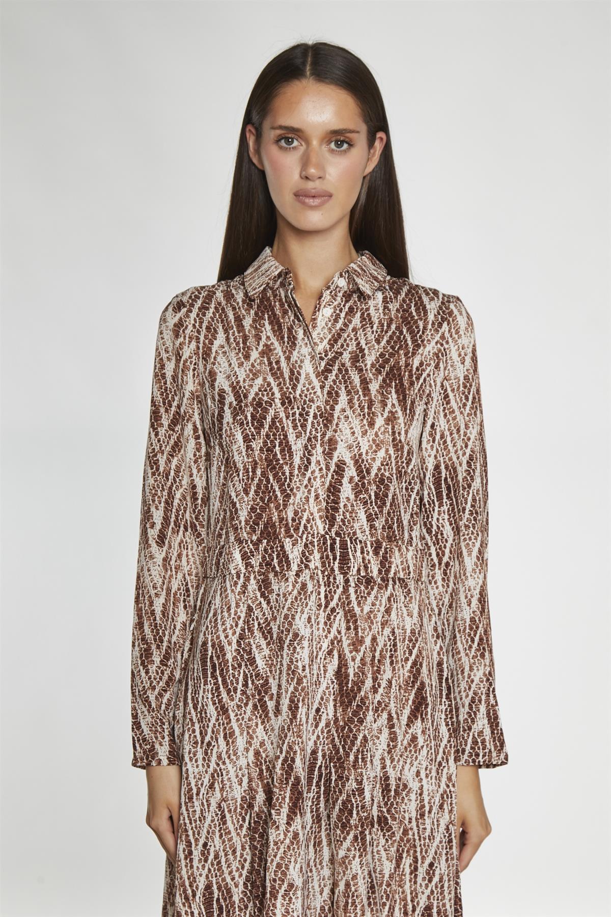 Brown-Snake Long-Sleeve Midi-Dress - Image 3