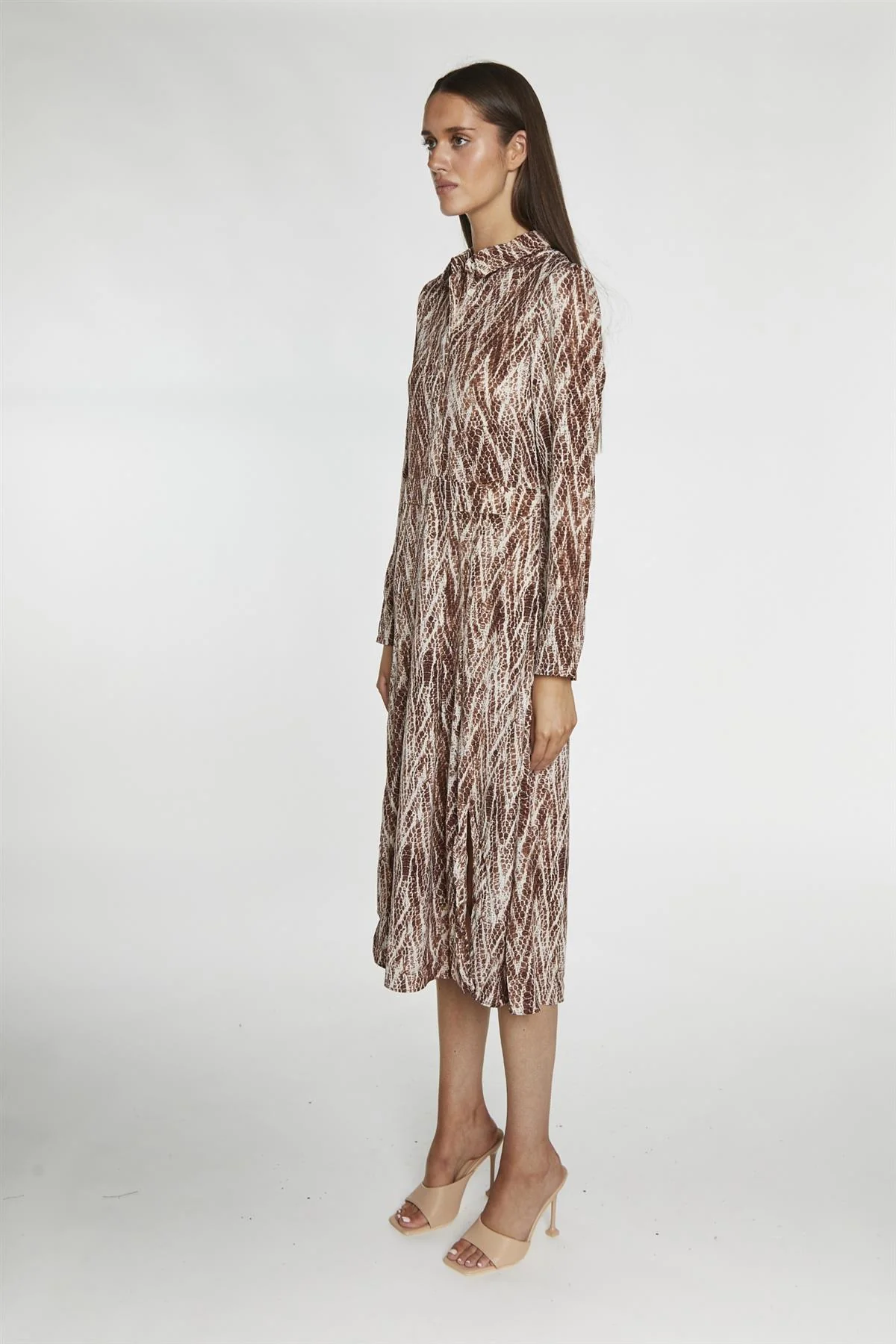 Brown-Snake Long-Sleeve Midi-Dress - Image 4