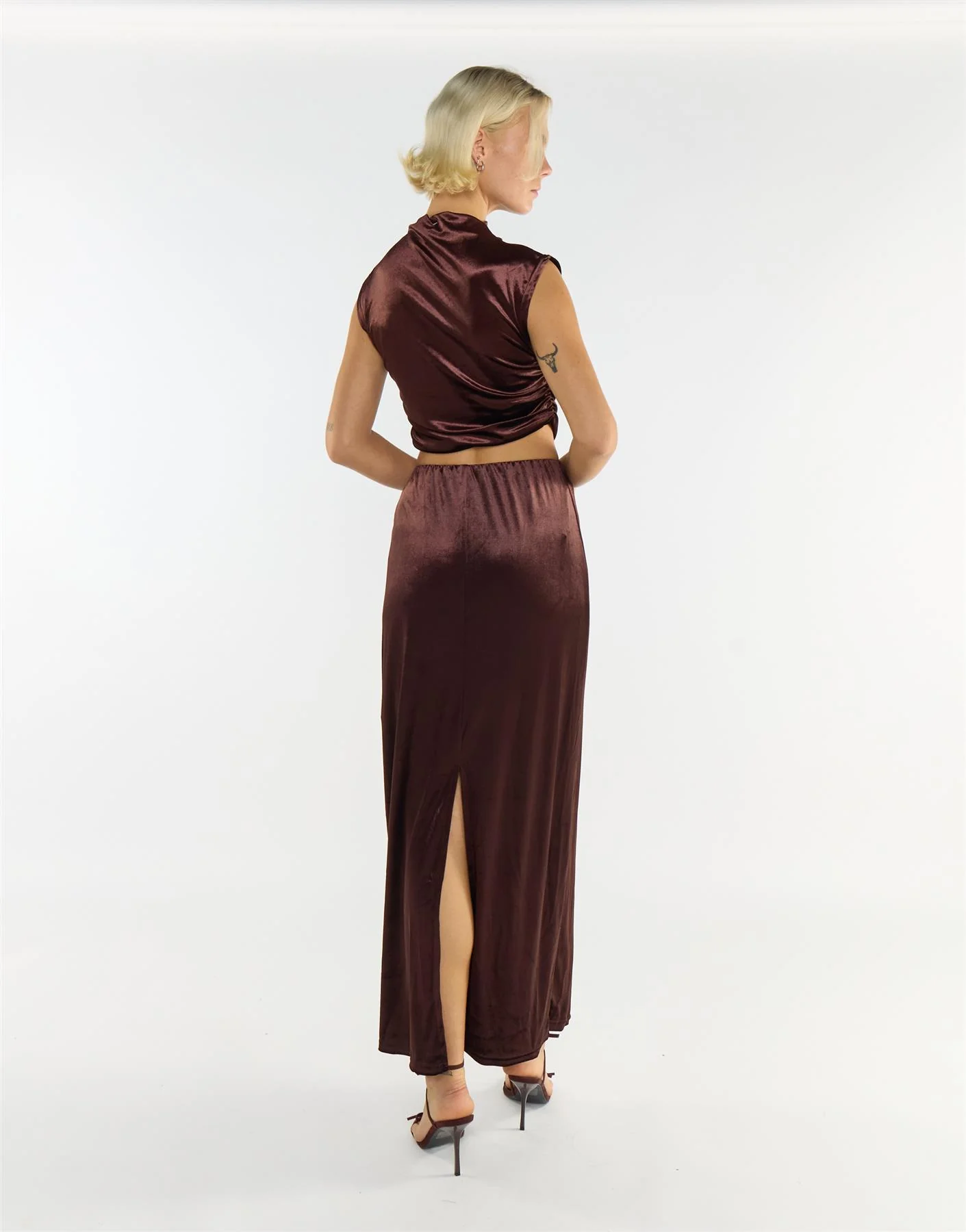 Brown Velvet Mid-Rise Maxi Skirt - Image 2