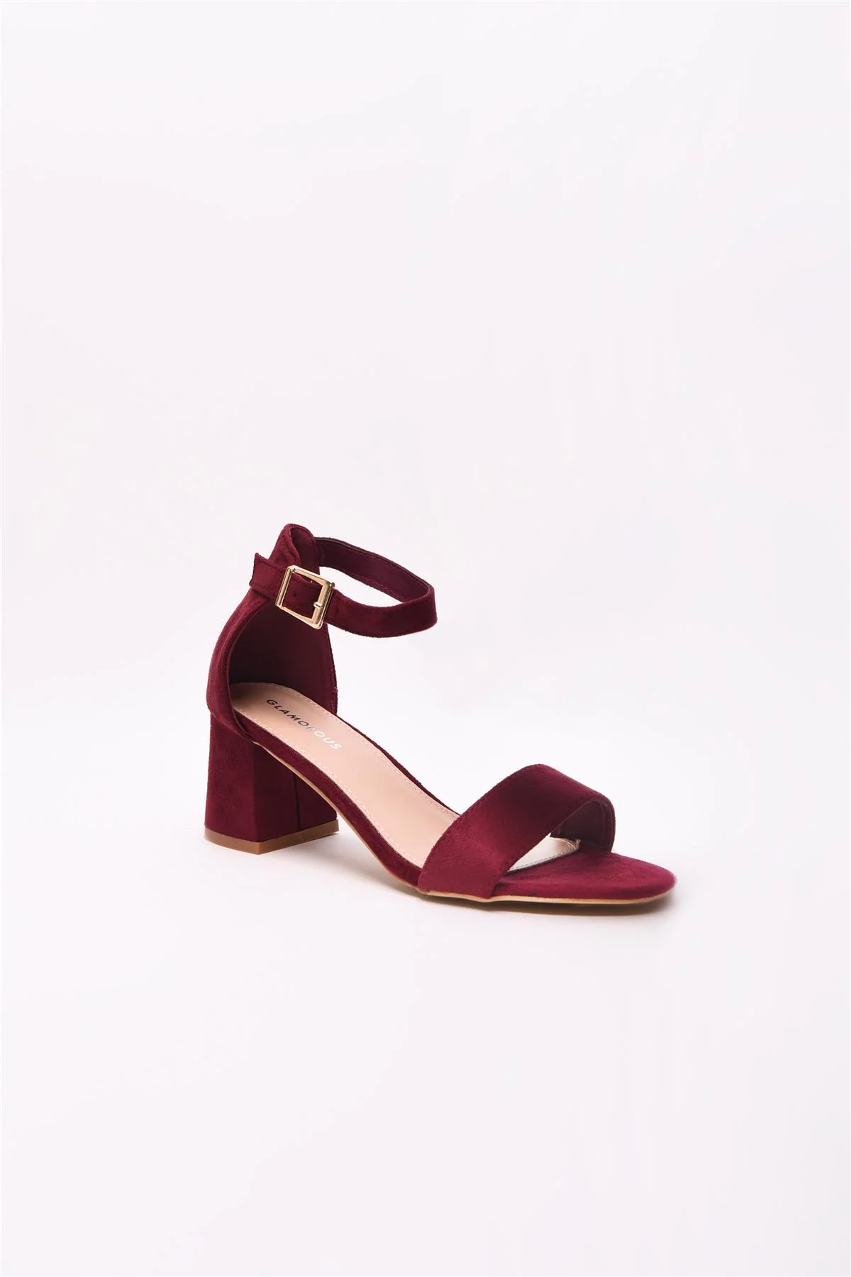 Burgundy Block Heel Gold Buckle Sandals - Image 2