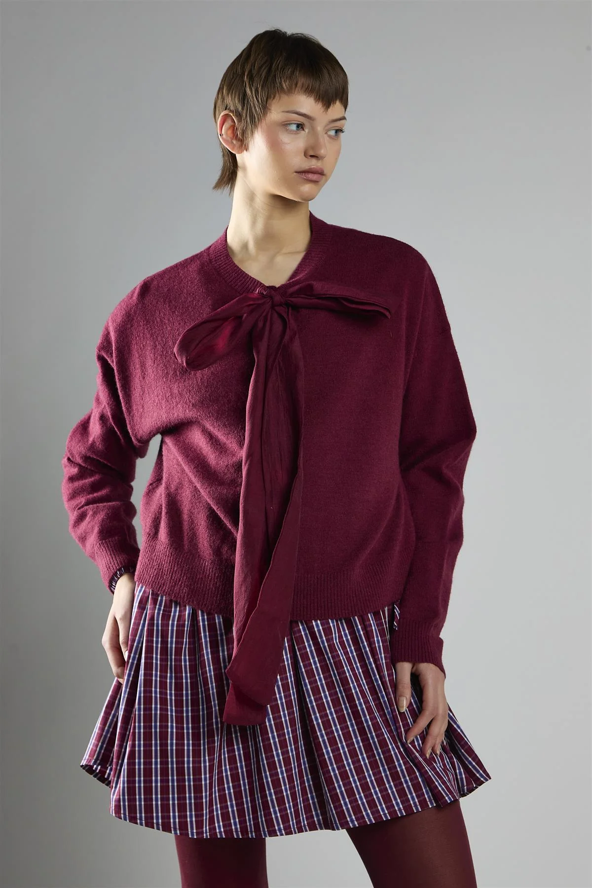 Burgundy Bow-Front Cardigan - Image 3