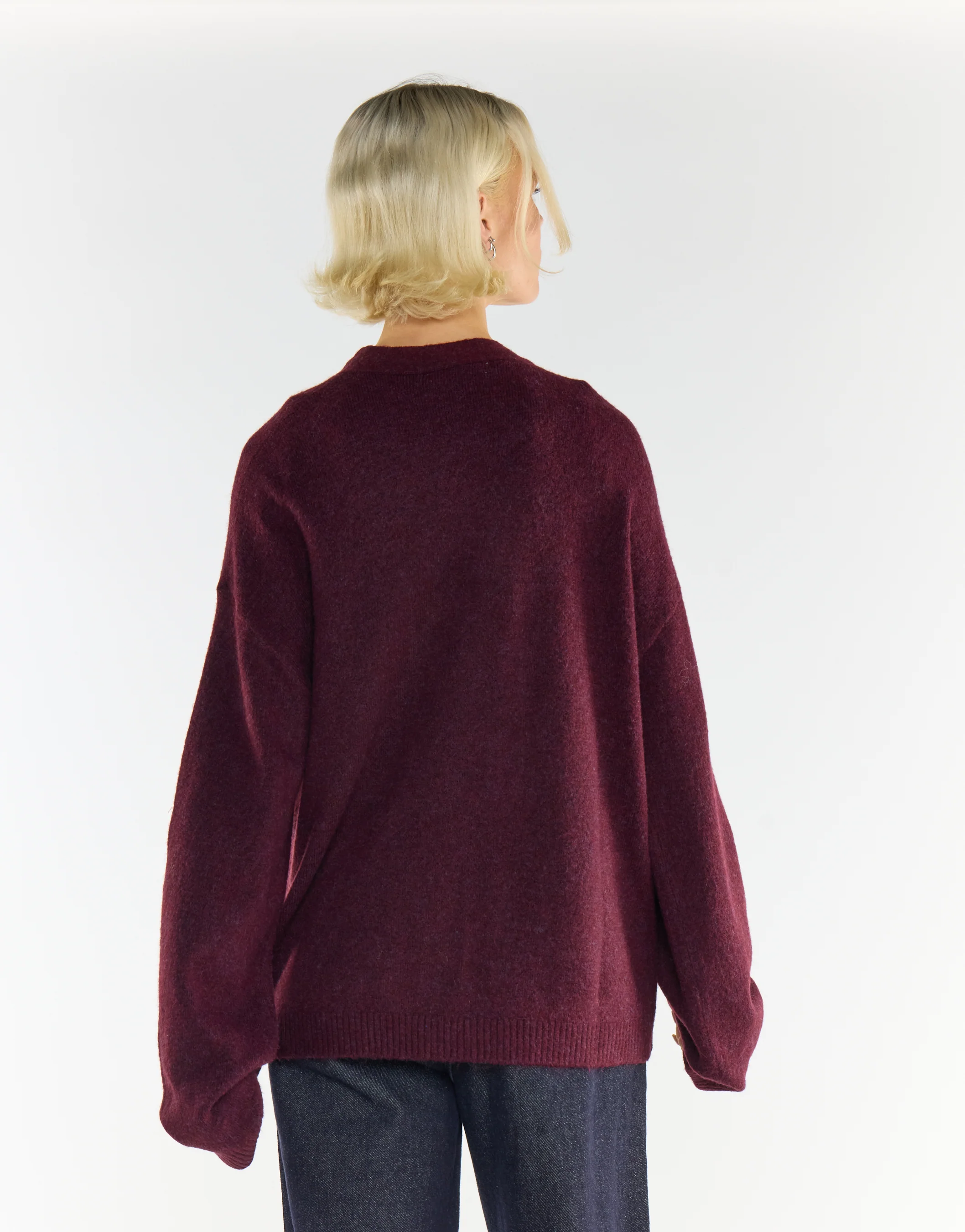 Burgundy Button-Front V-Neck Cardigan - Image 2