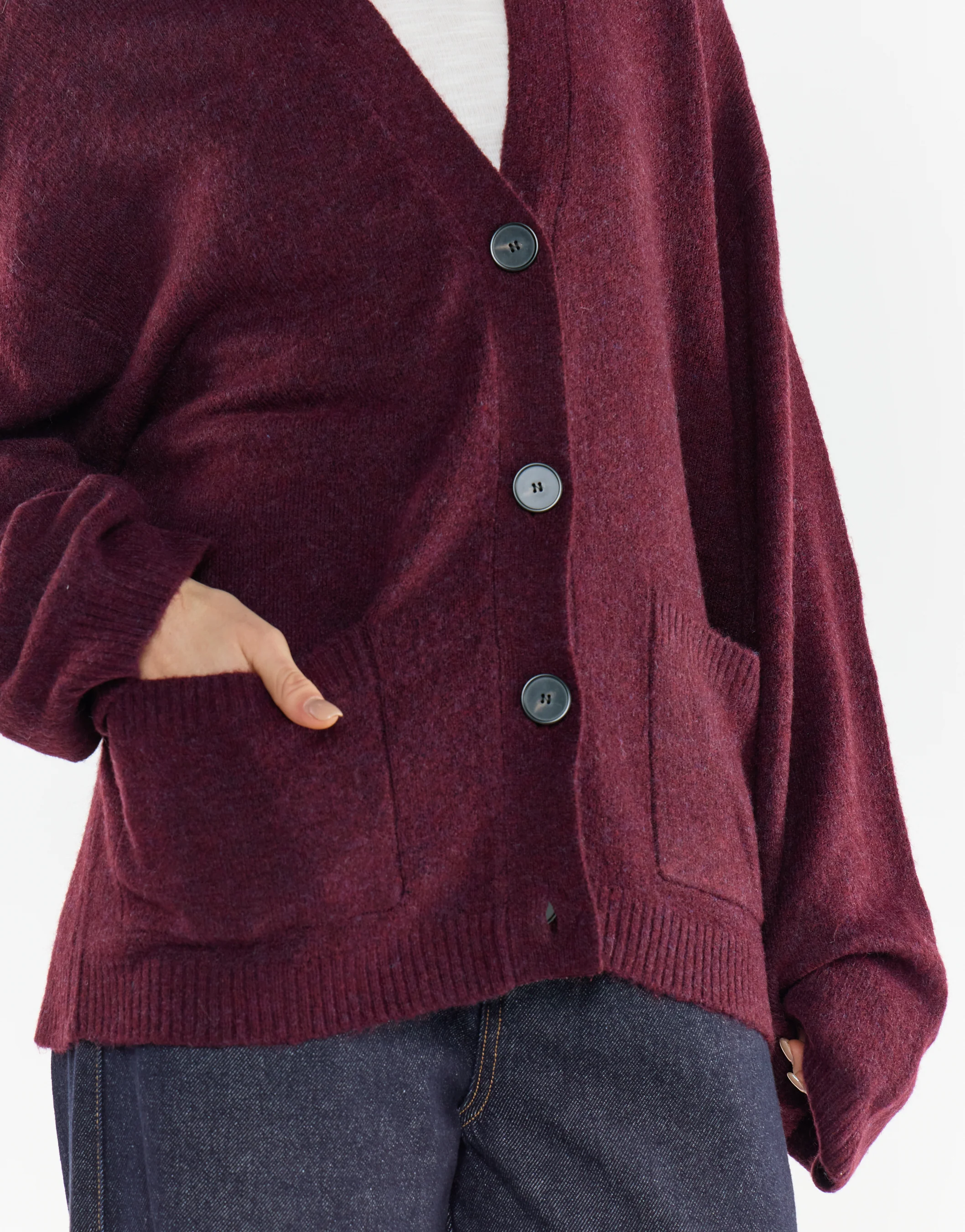Burgundy Button-Front V-Neck Cardigan - Image 4