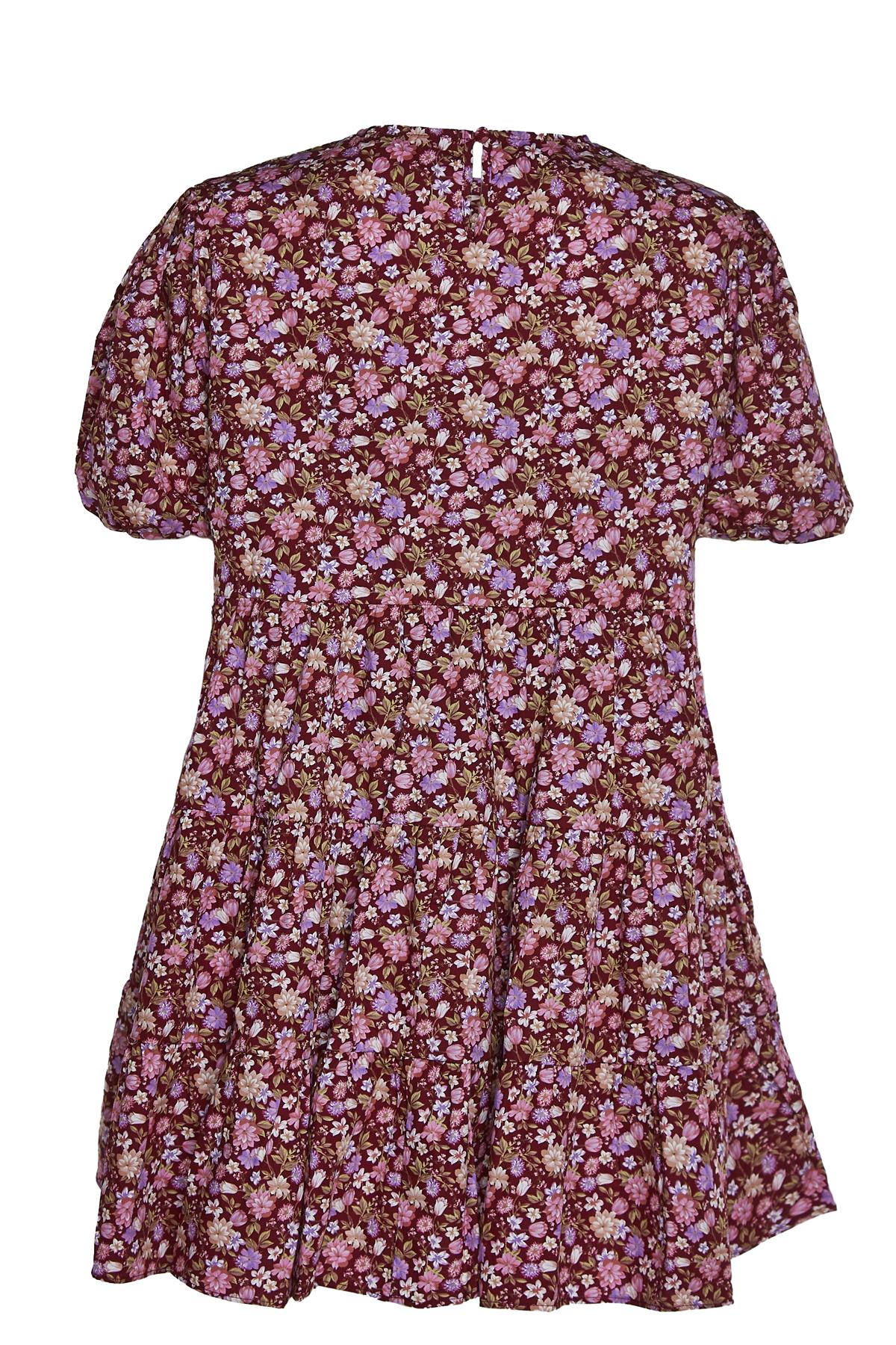 Burgundy-Chintz Floral Mini-Dress - Image 2