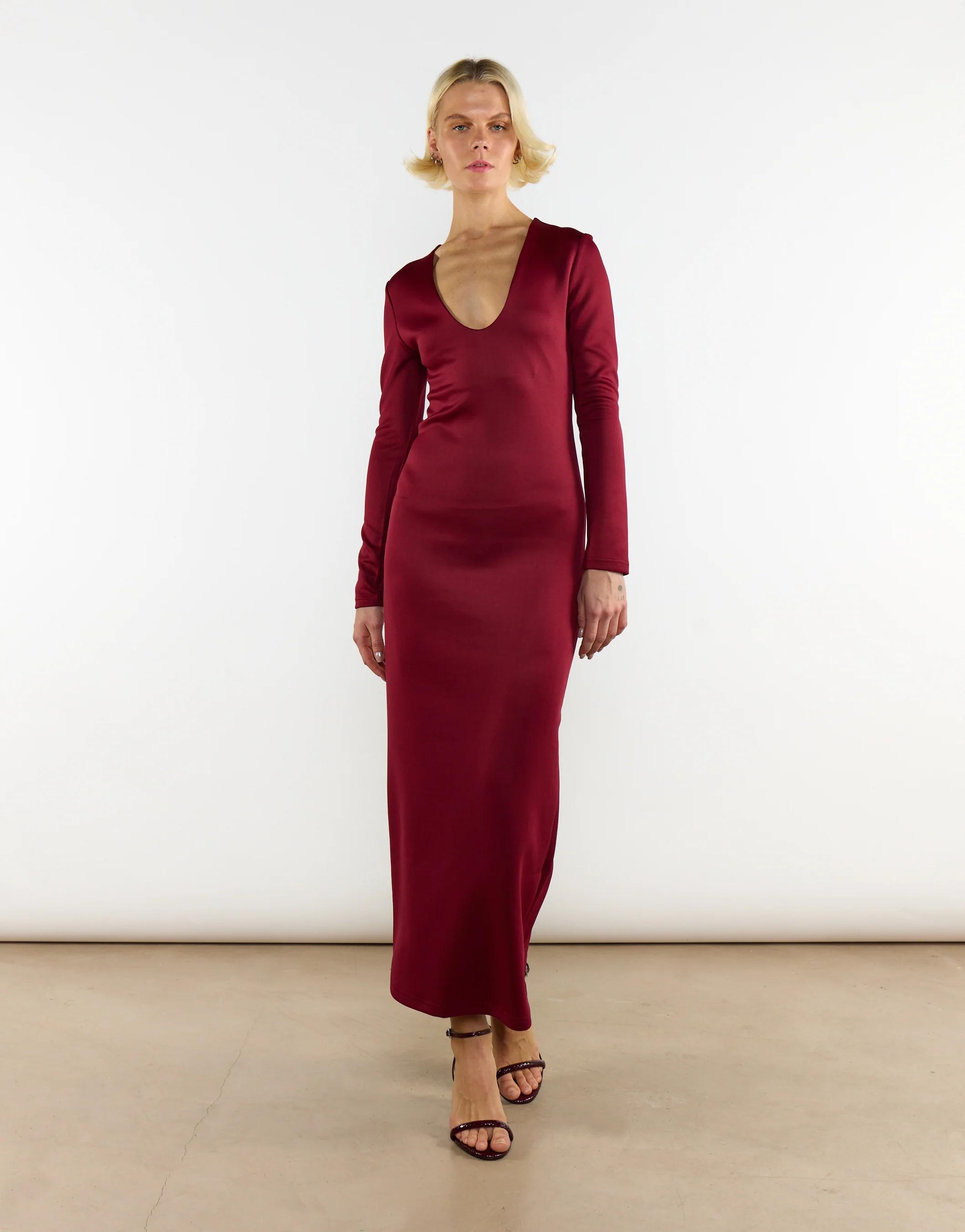 Burgundy Long Sleeve Bodycon Maxi Dress