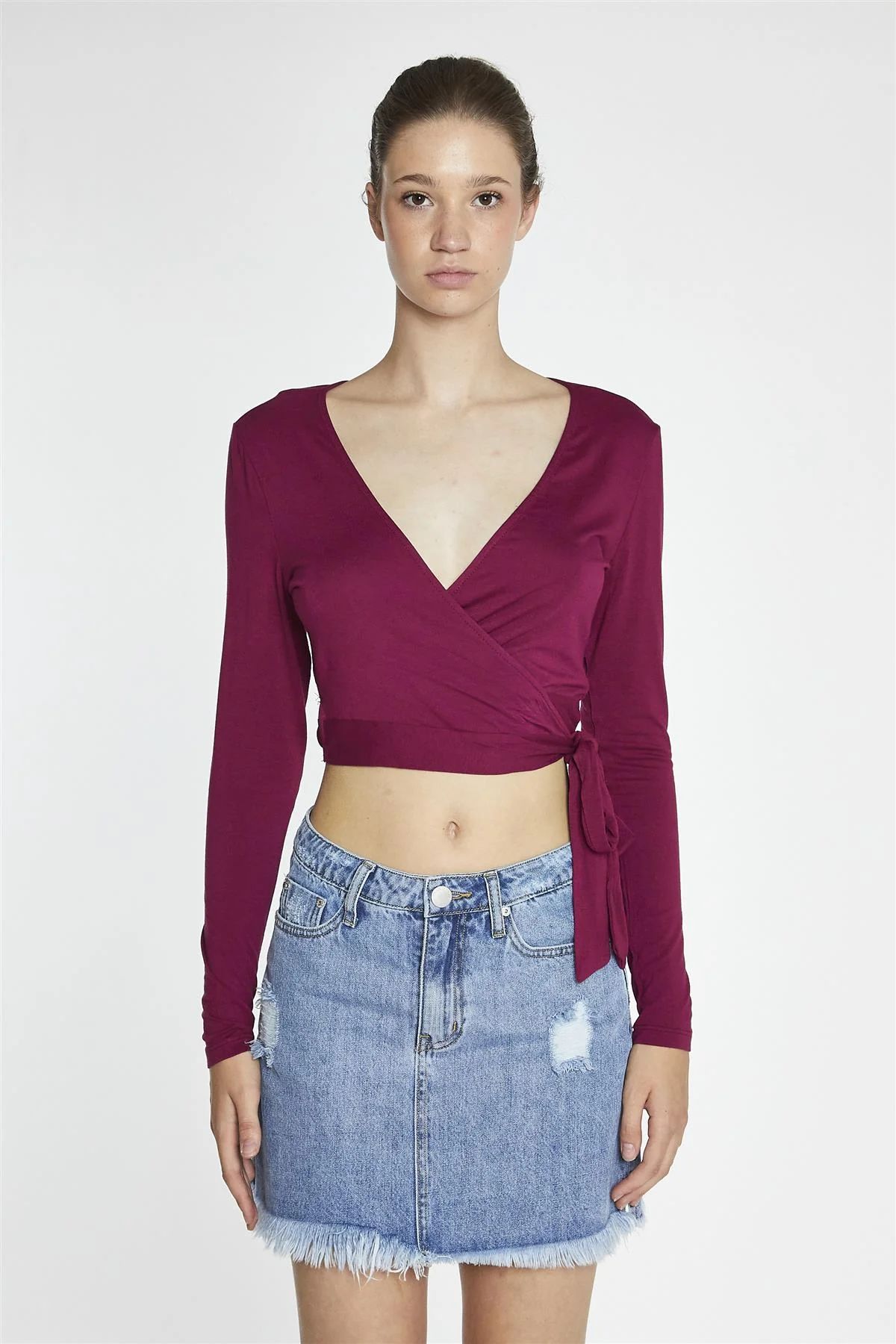 Burgundy Wrap Crop-Top - Image 6