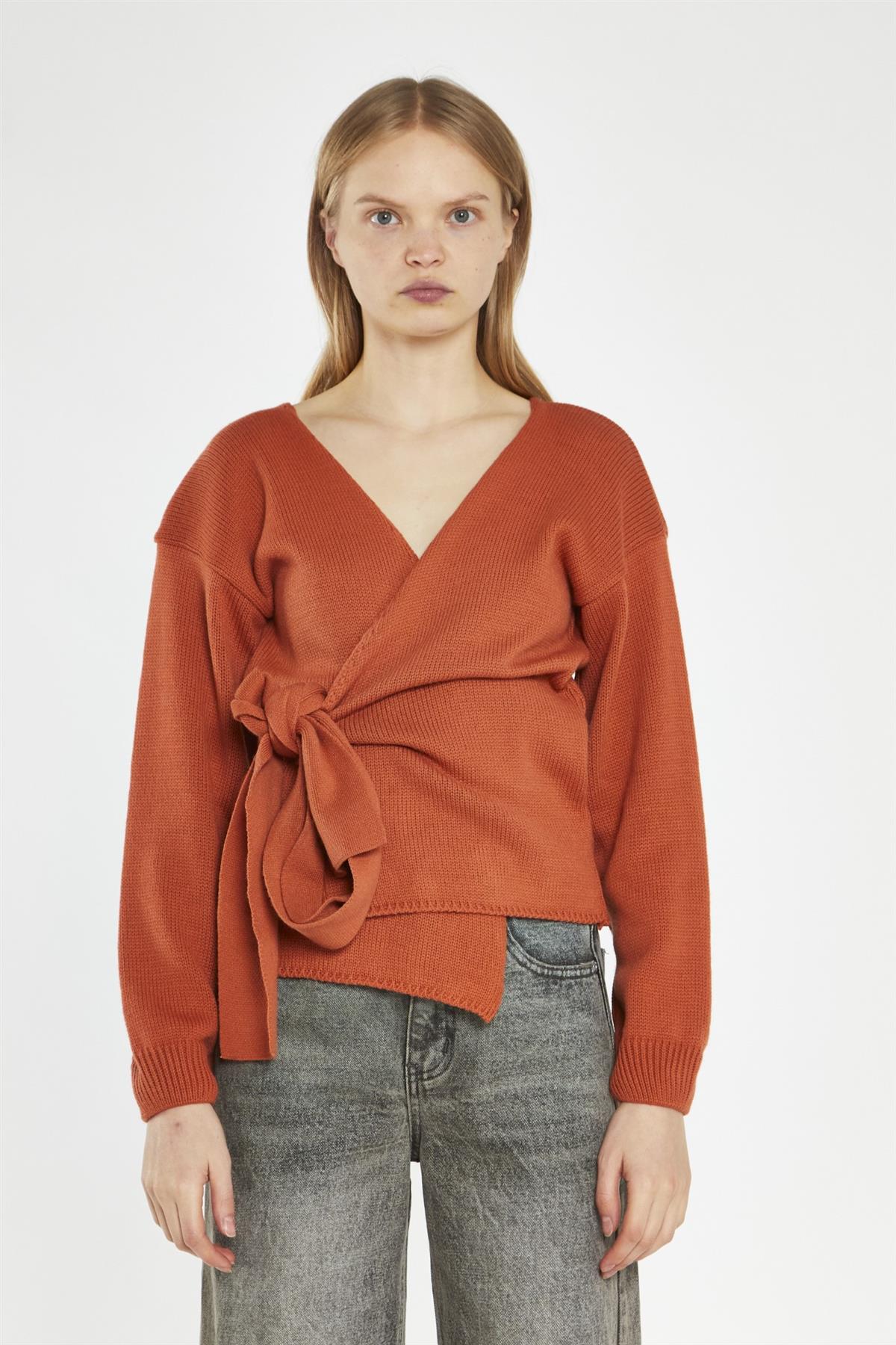 Burnt-Orange Wrap Cardigan - Image 3