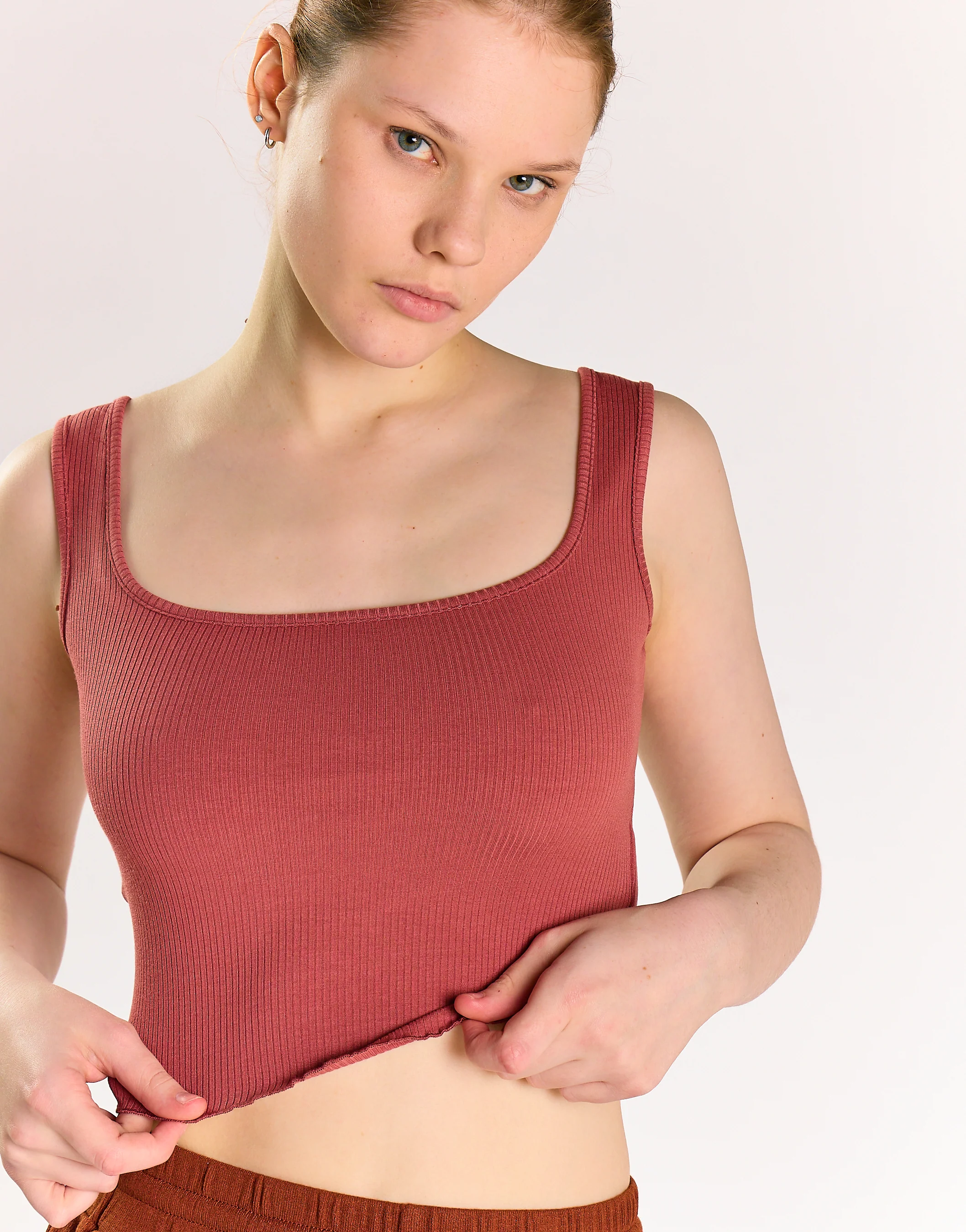 Burnt Sienna Ribbed Crop-Top - Image 3