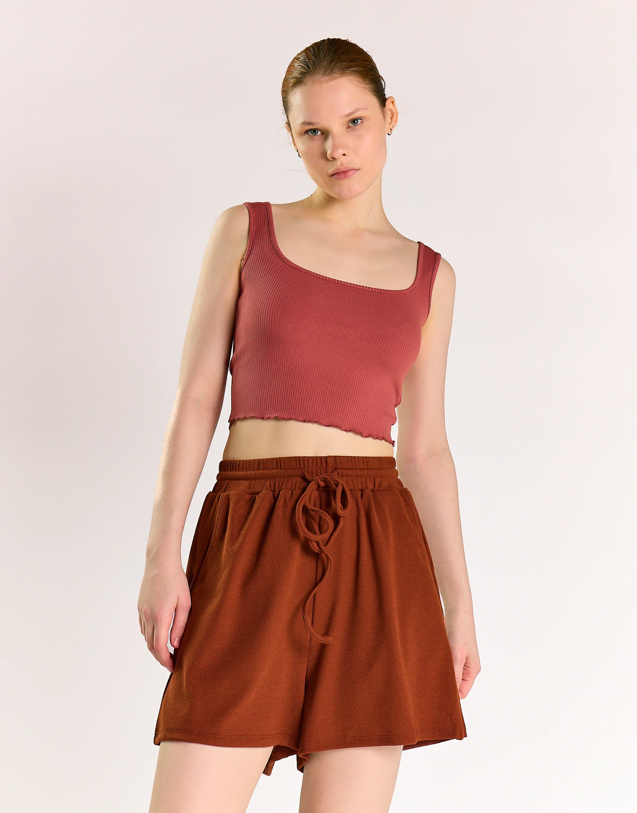 Burnt Sienna Ribbed Crop-Top - Image 4