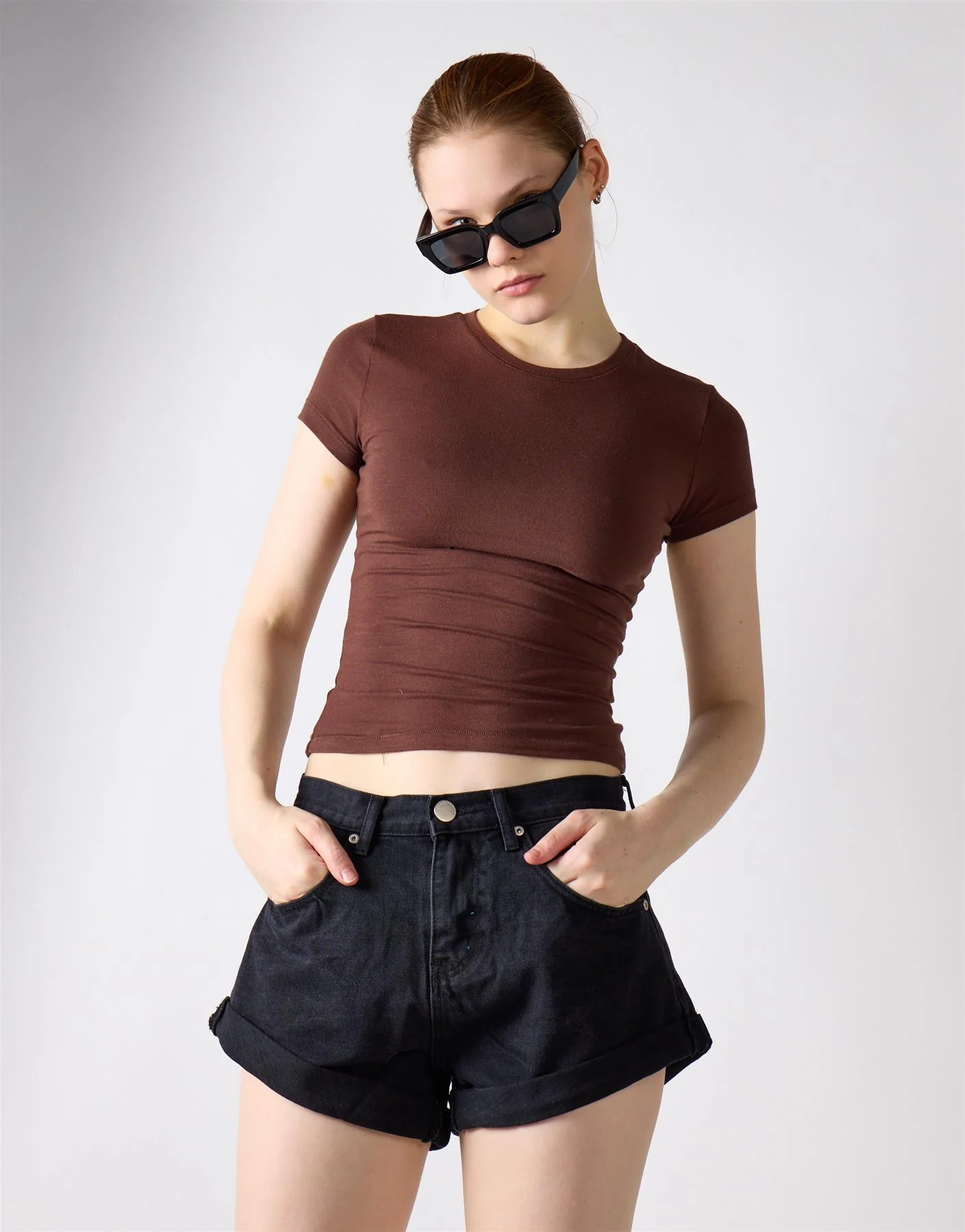 Washed Black Button Denim Shorts - Image 4