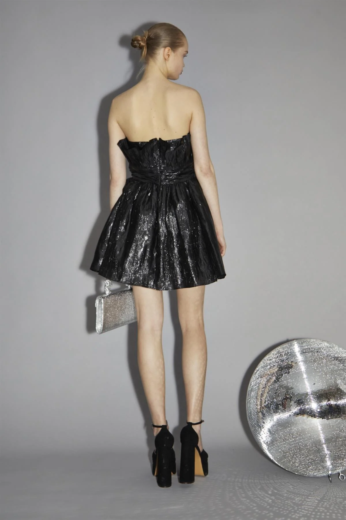 Callie Black Gathered-Bandeau Mini-Dress - Image 2