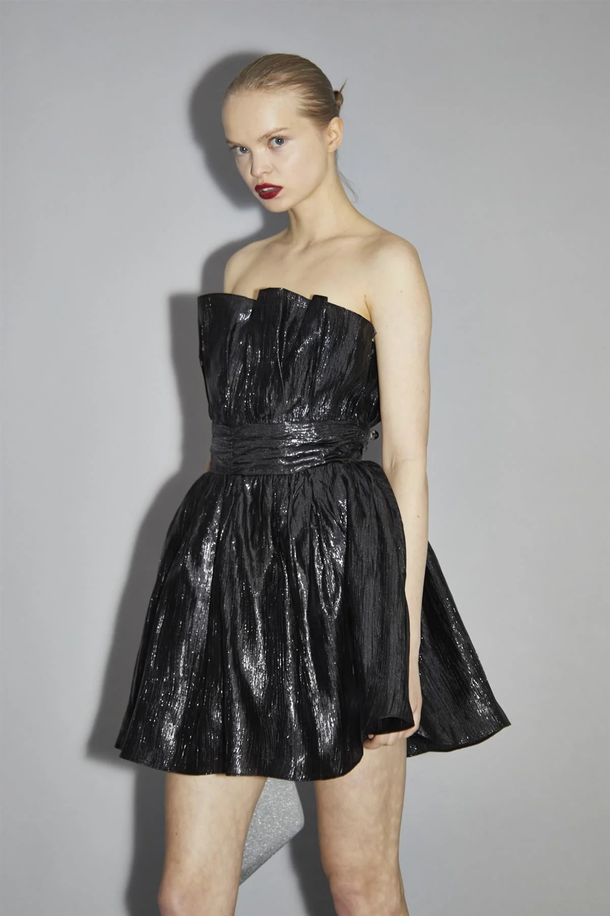 Callie Black Gathered-Bandeau Mini-Dress - Image 3