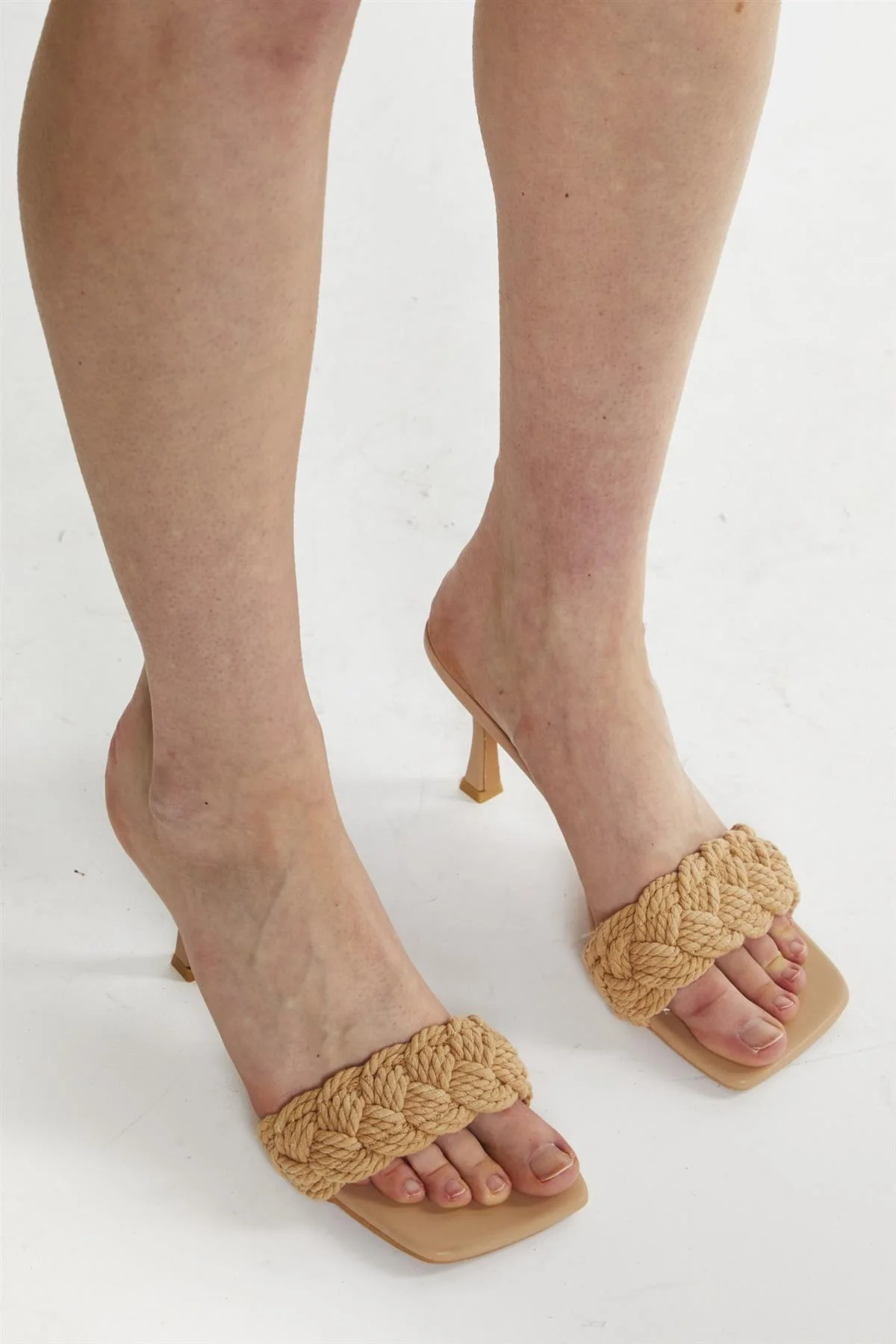 Camel Braided Strap Heeled Mules - Image 2