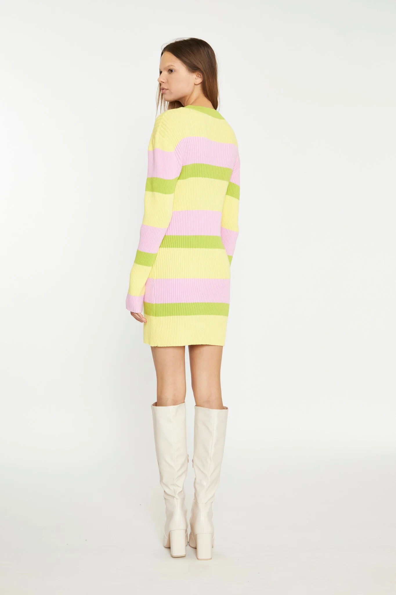 Candy Pastel Stripe Button Rib-Knit Mini-Dress - Image 2