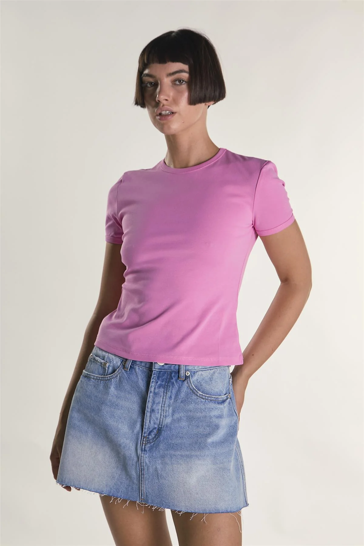 Candy-Pink Round Neckline Short Sleeve-Top - Image 3