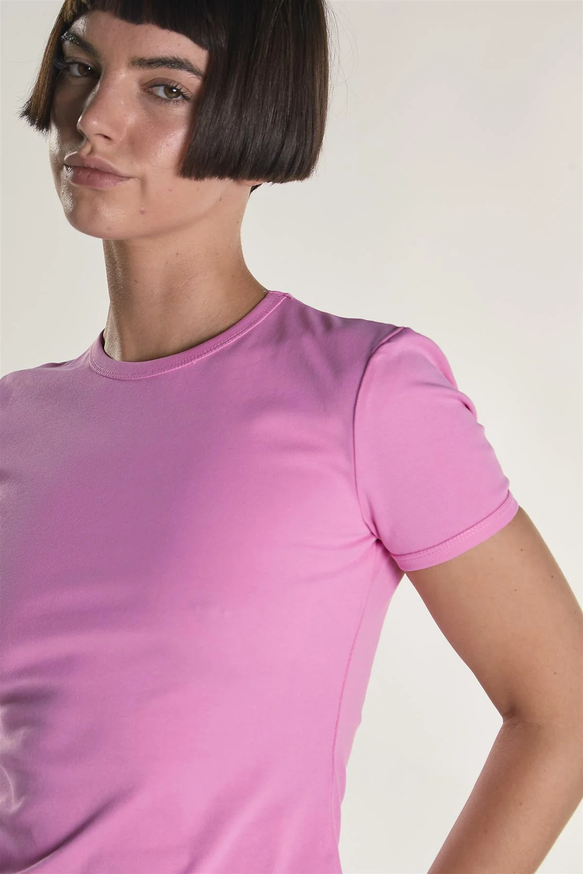 Candy-Pink Round Neckline Short Sleeve-Top - Image 4