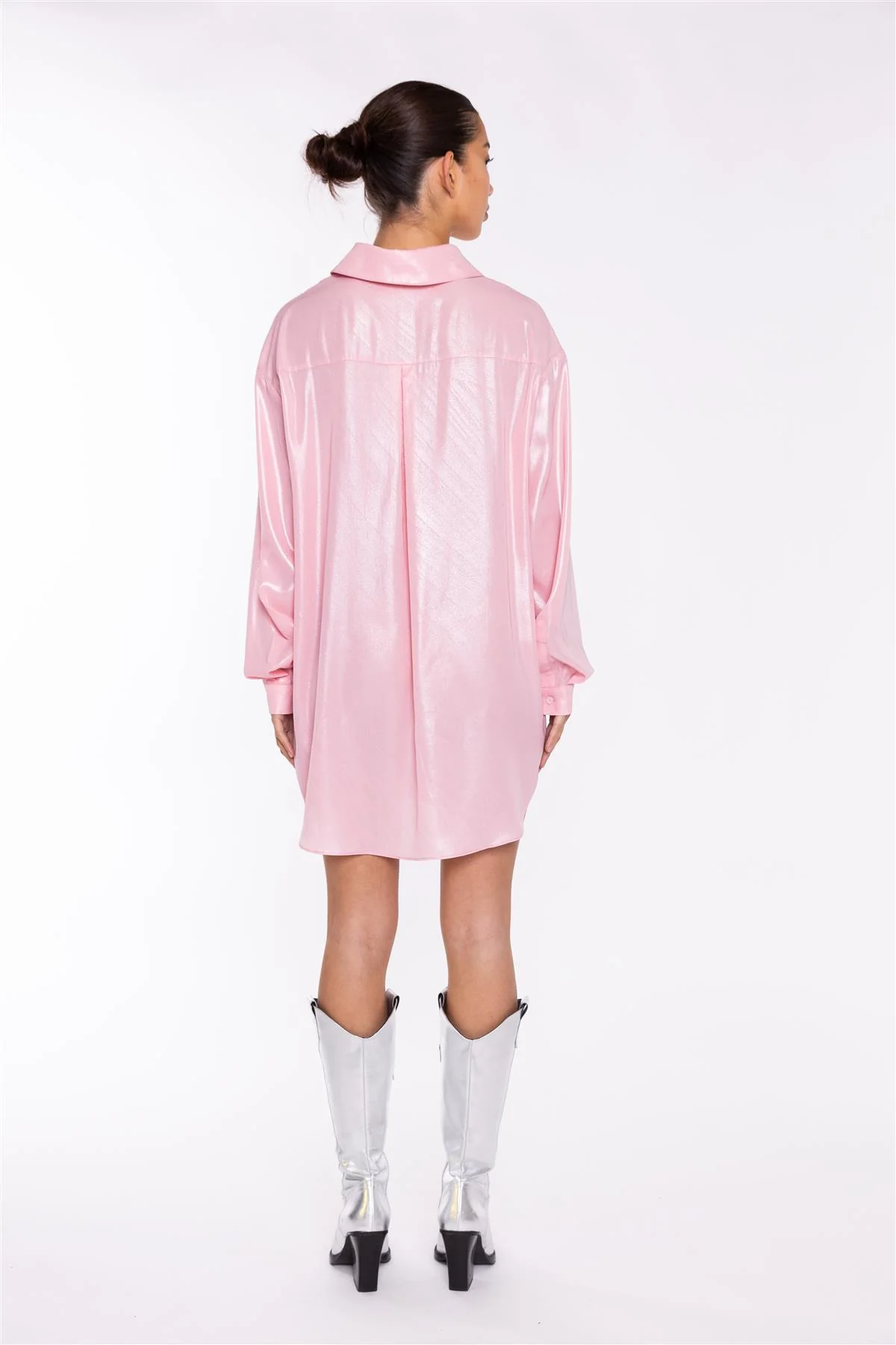 Candy-Pink Shimmer Shirt Mini-Dress - Image 2