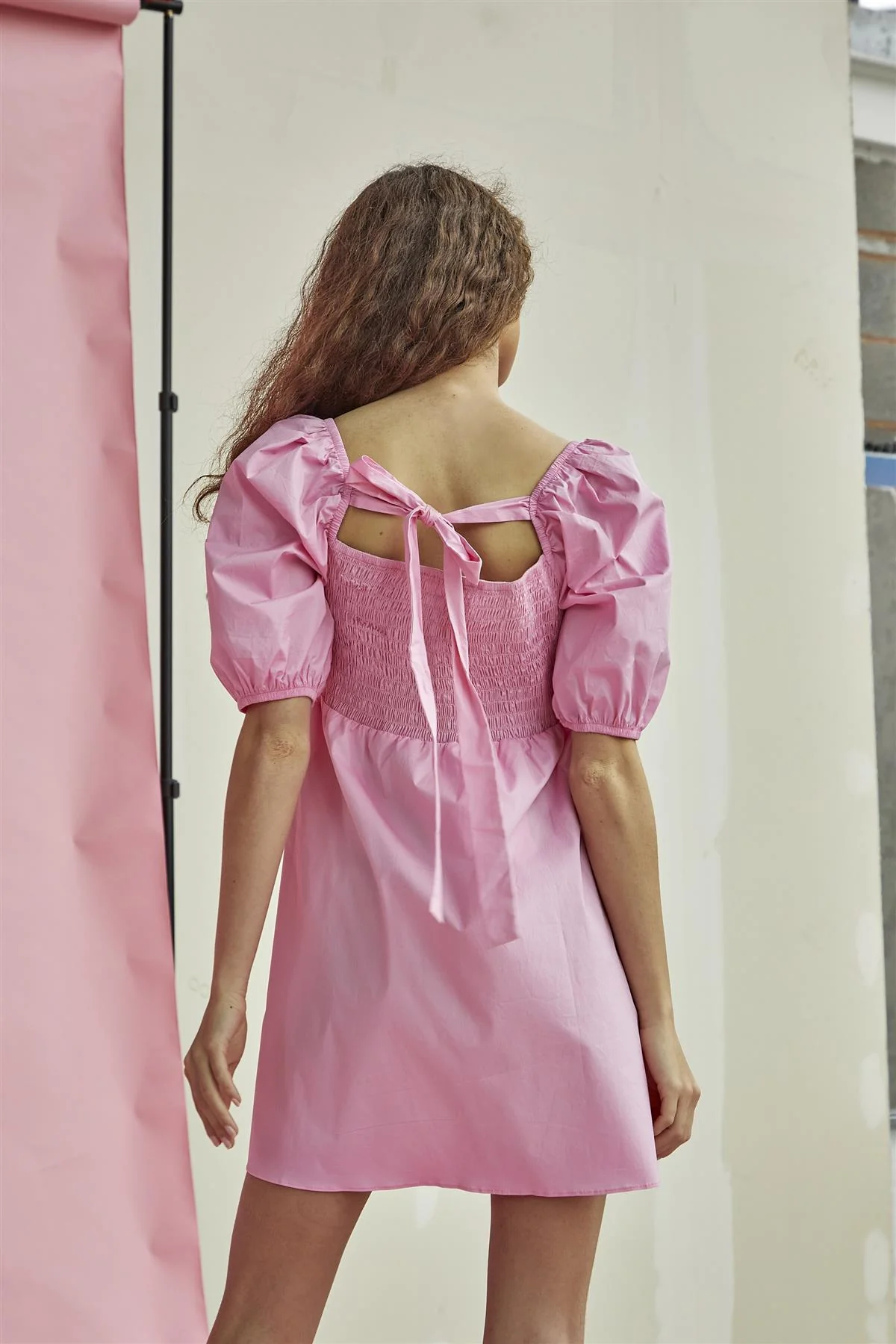 Candy-Pink Square-Neck Mini-Dress - Image 2