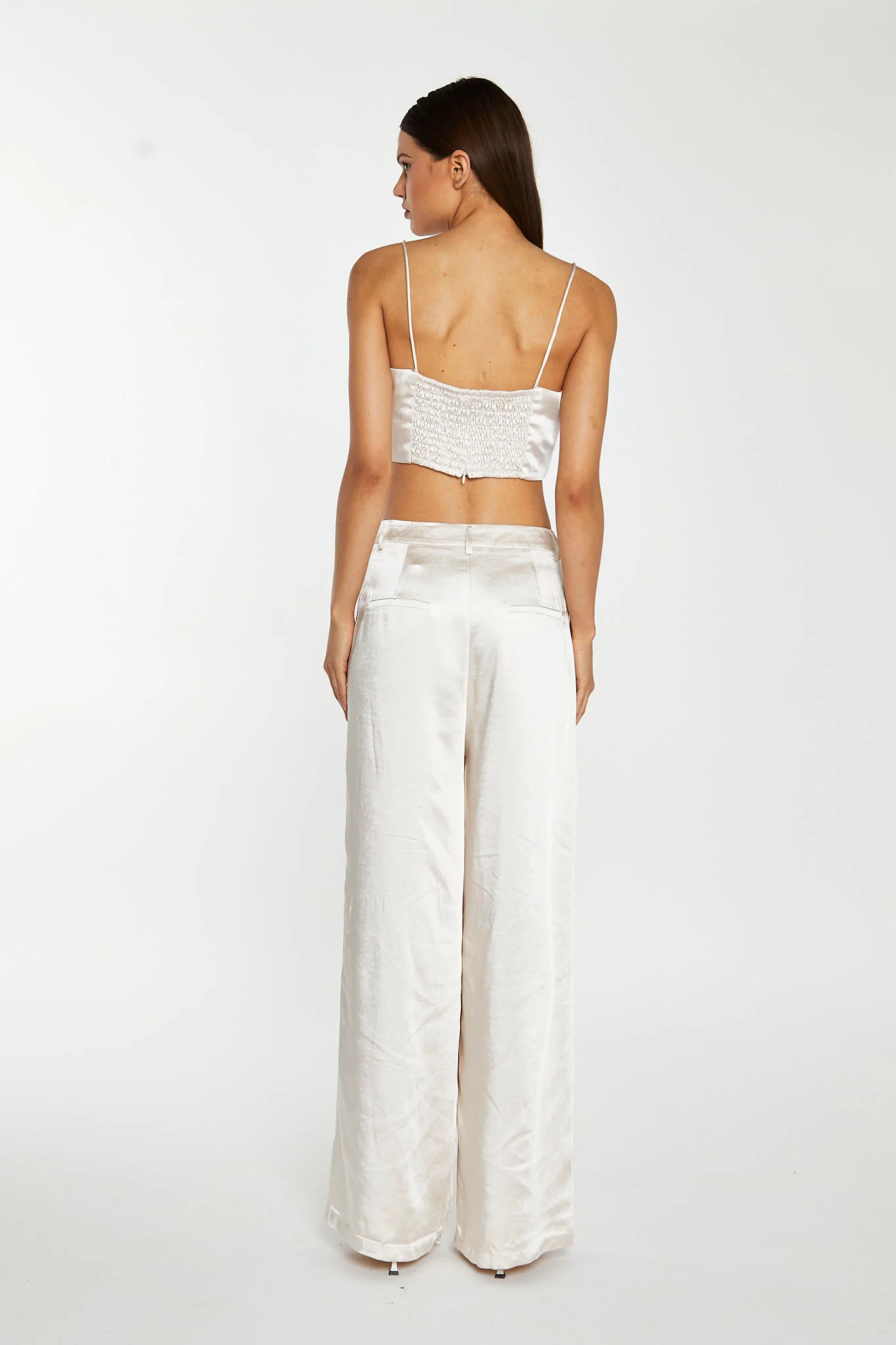 Champagne Satin Wide Leg Trousers - Image 2