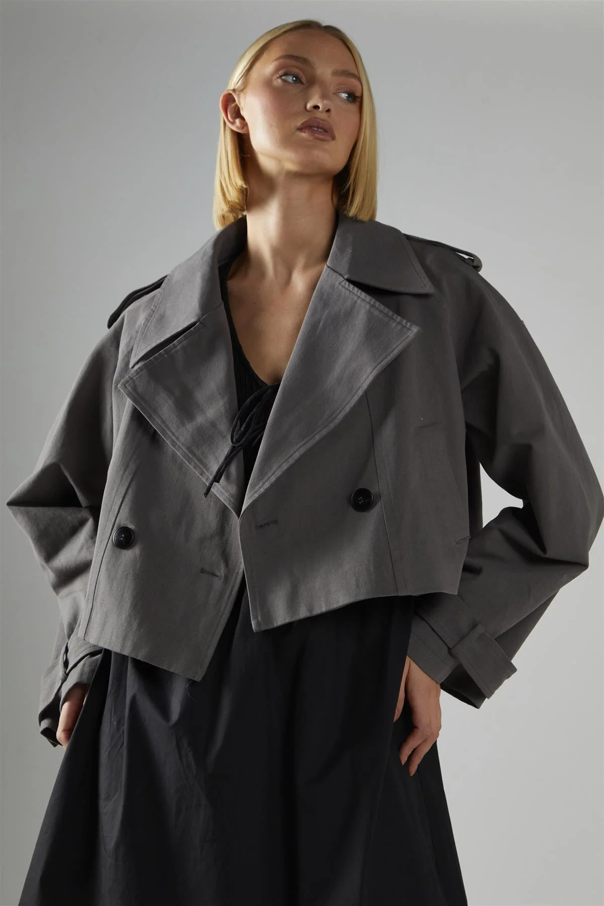 Charcoal Cropped Trench-Coat - Image 3