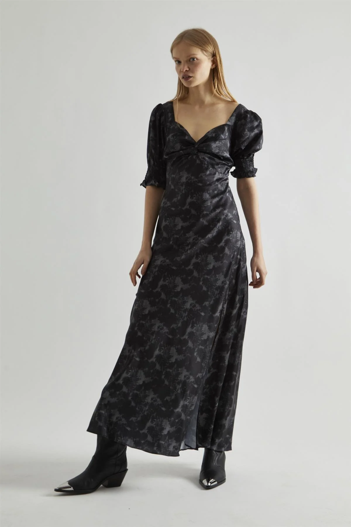Charcoal Digital-Floral Twist-Front Maxi-Dress - Image 4