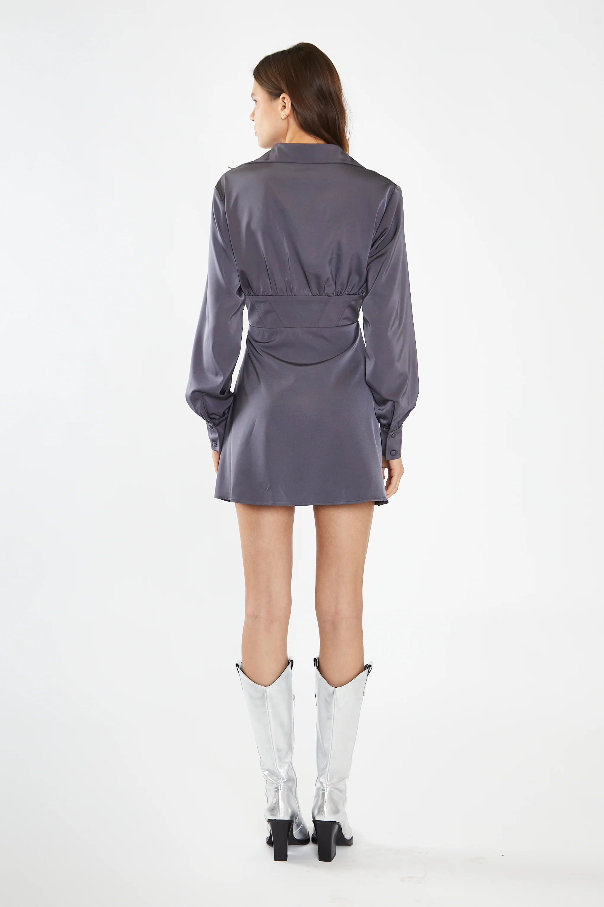 Charcoal Grey Corset Shirt Mini-Dress - Image 2