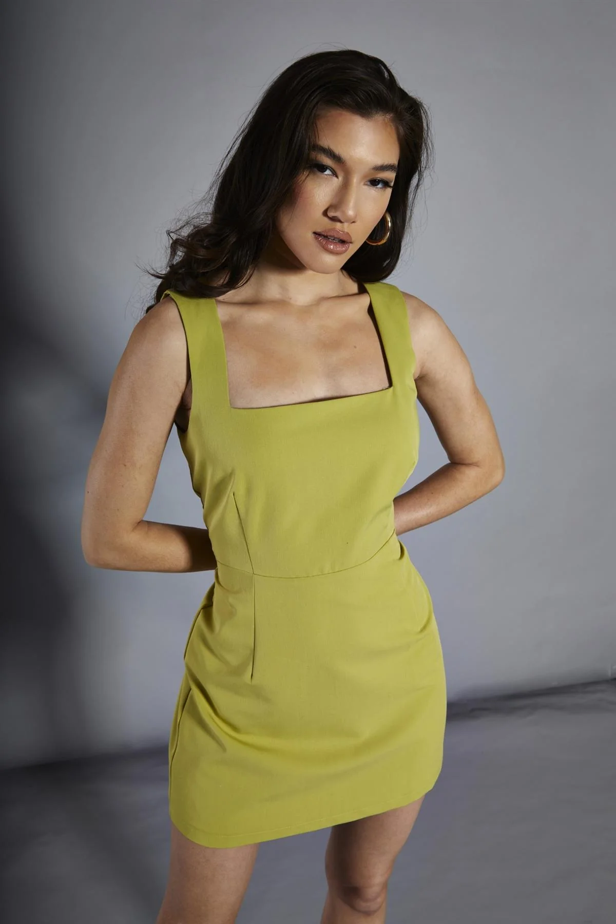 Chartreuse-Green Square-Neck Mini-Dress - Image 3
