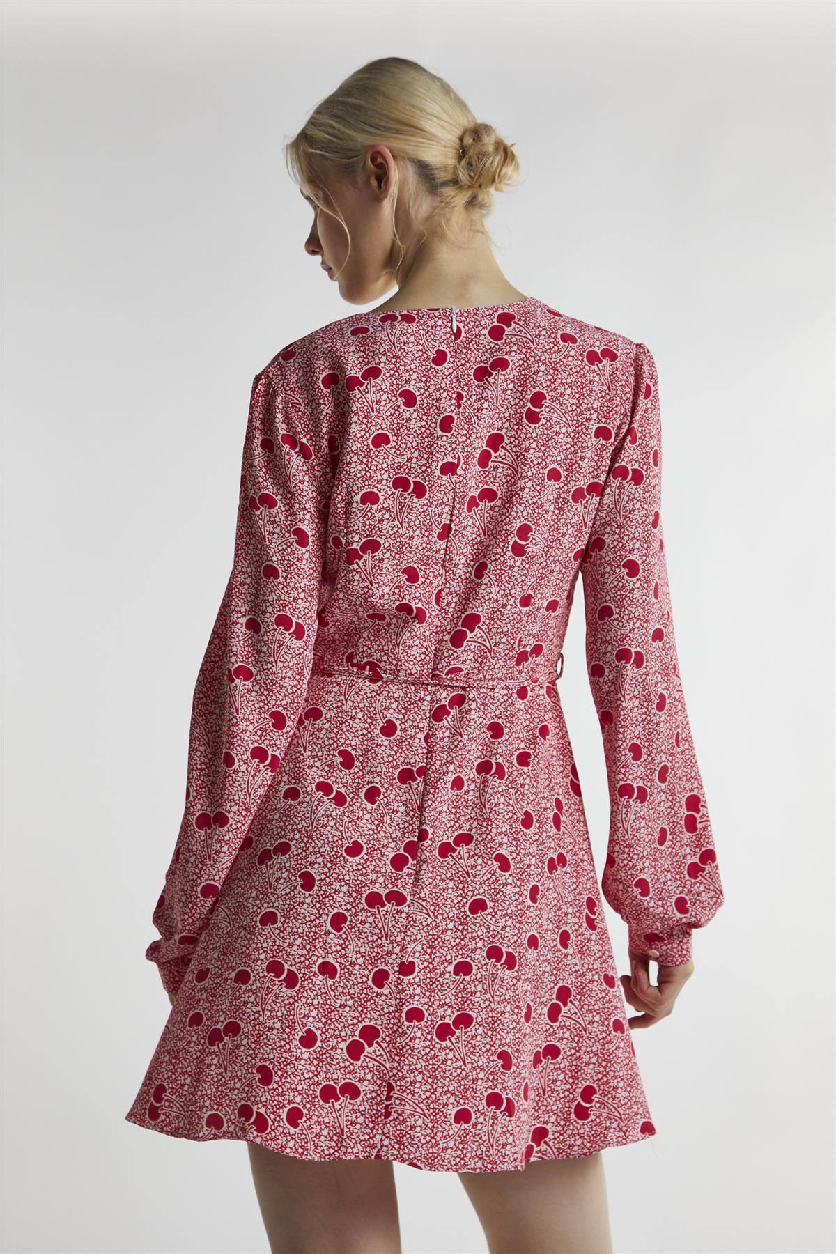 Cherry-Print V-Neck-Skater Mini-Dress - Image 2