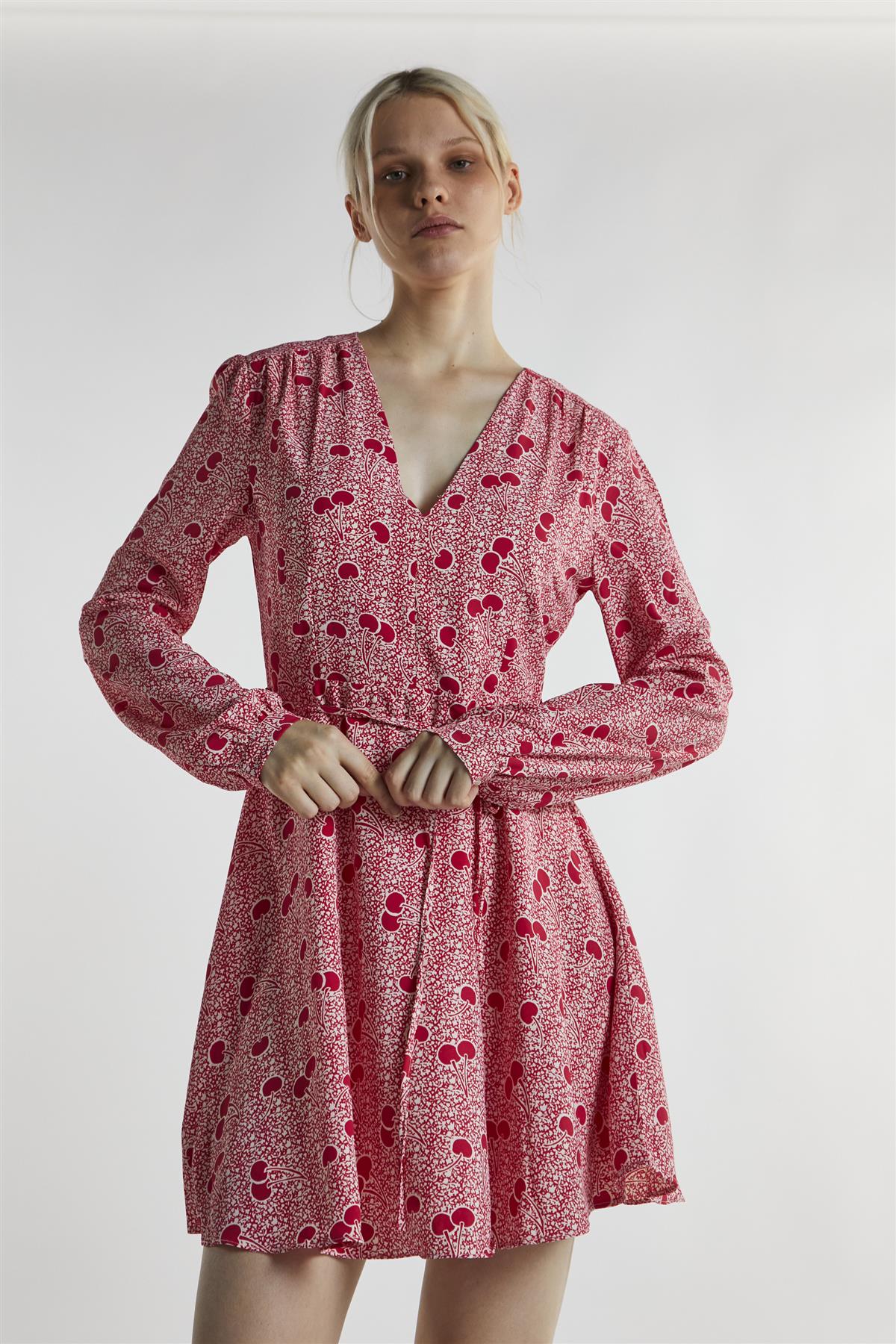 Cherry-Print V-Neck-Skater Mini-Dress - Image 3