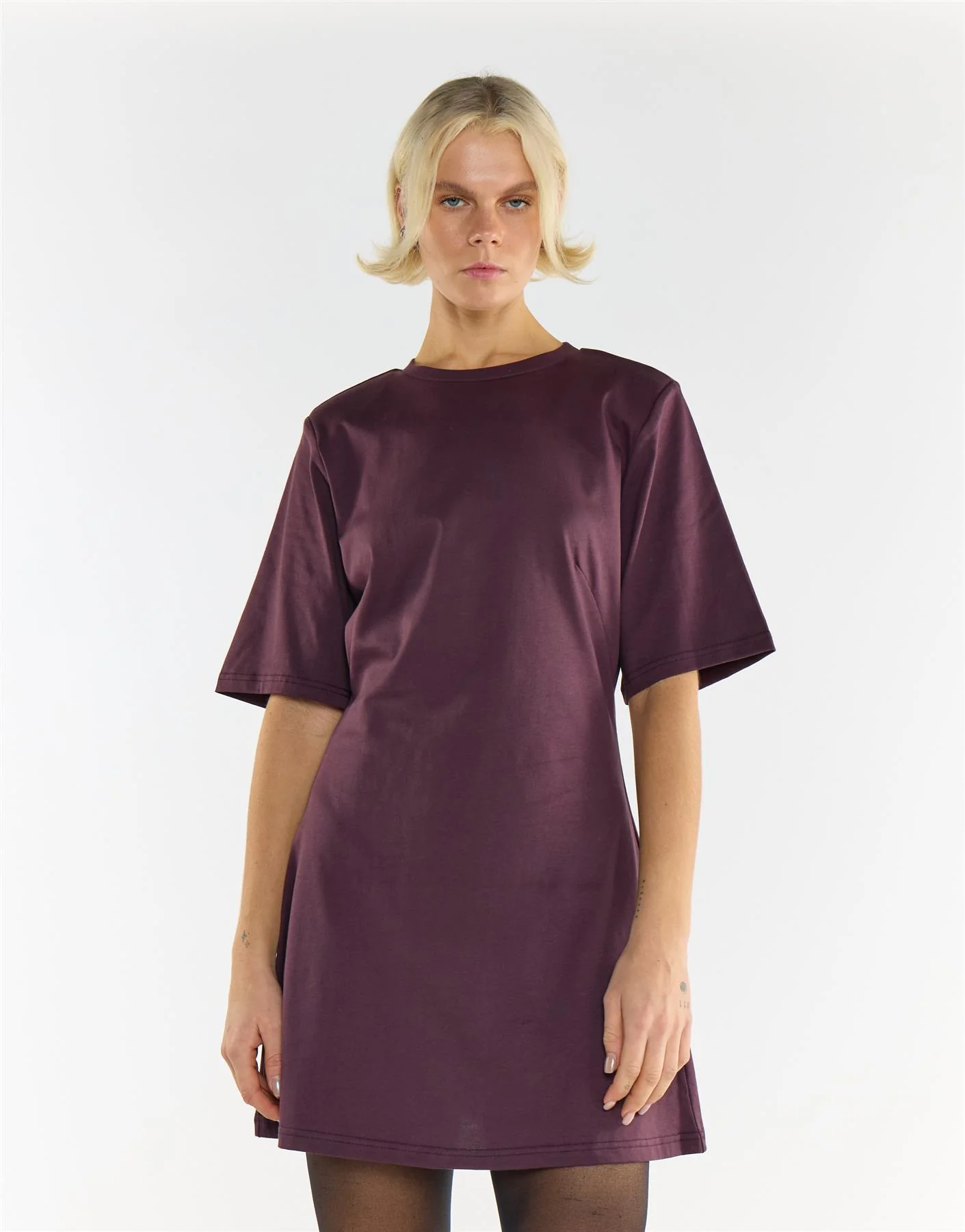 Chocolate Plum Cotton Mini Dress - Image 4