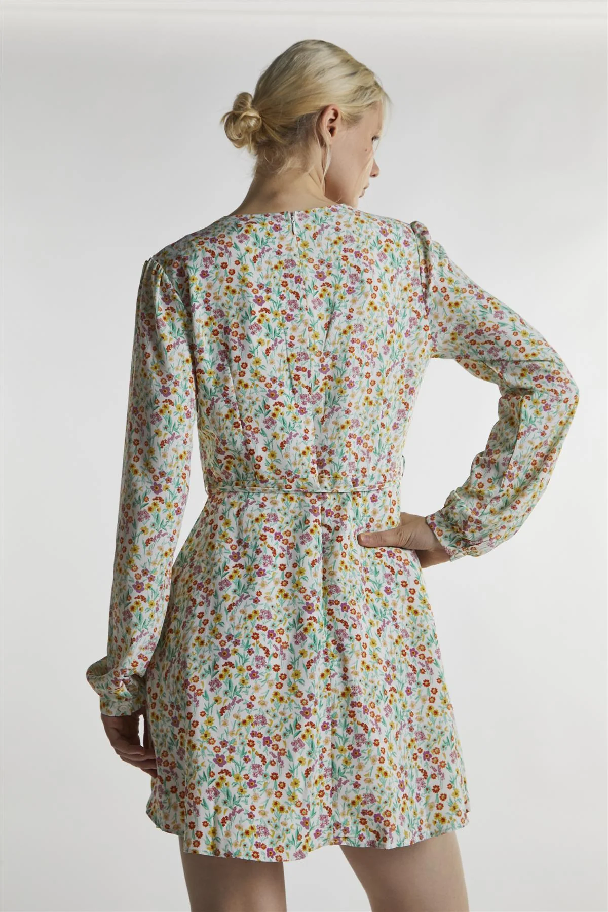 Citron-Orchid-Ditsy Long-Sleeve Mini-Dress - Image 2